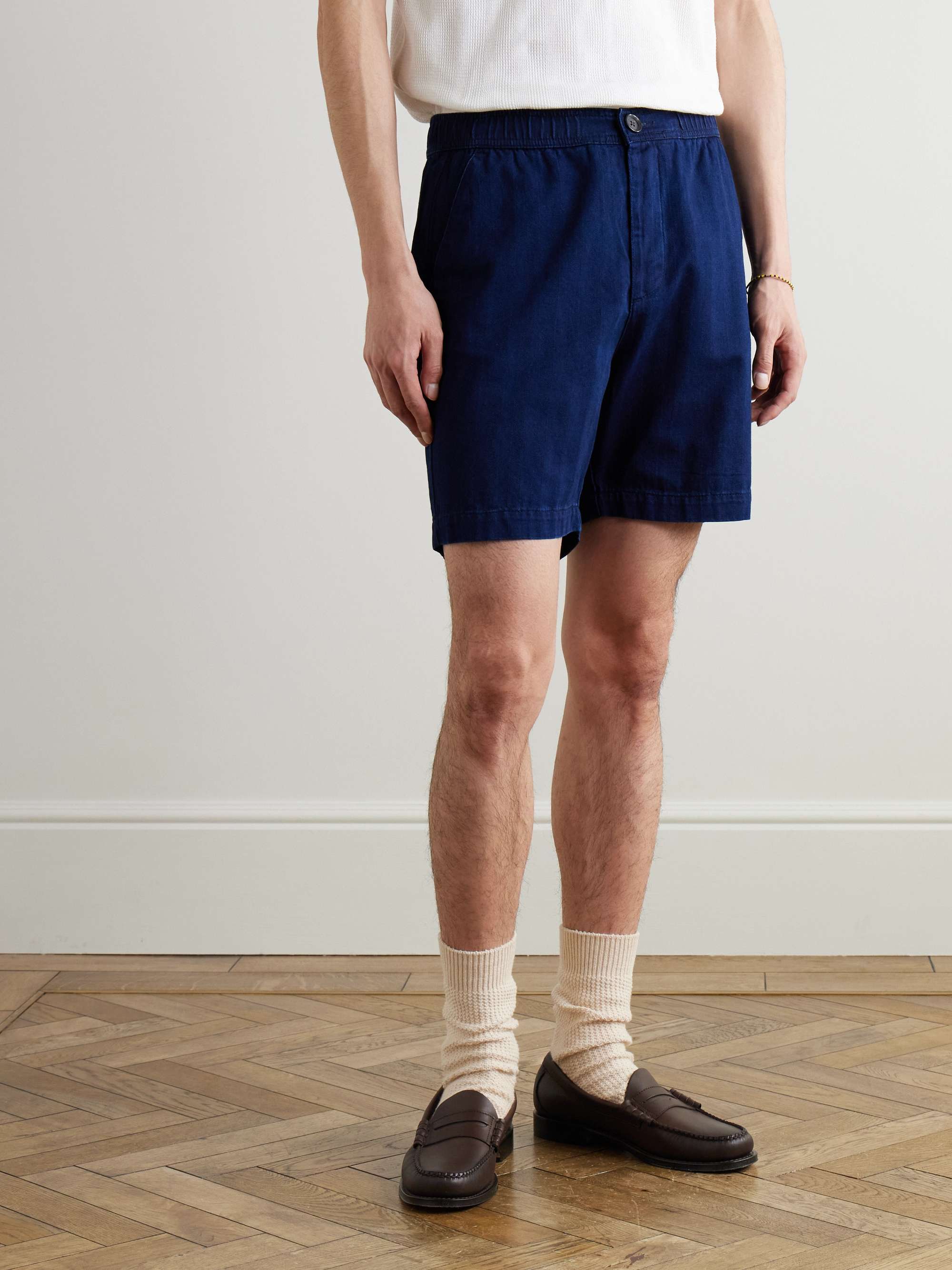 Osborne Straight-Leg Herringbone Cotton Shorts view