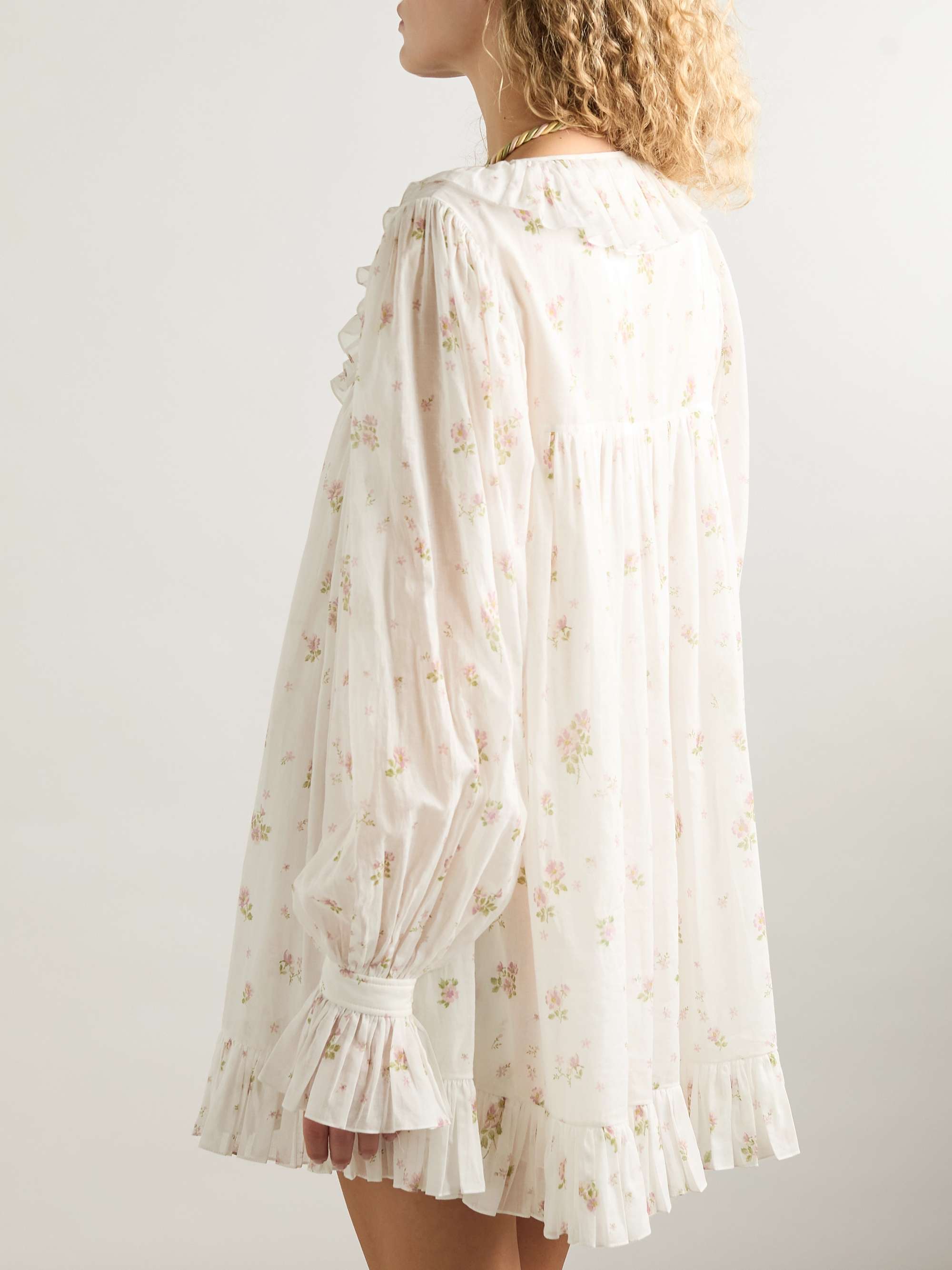 Ruffled floral-print cotton-voile mini dress view