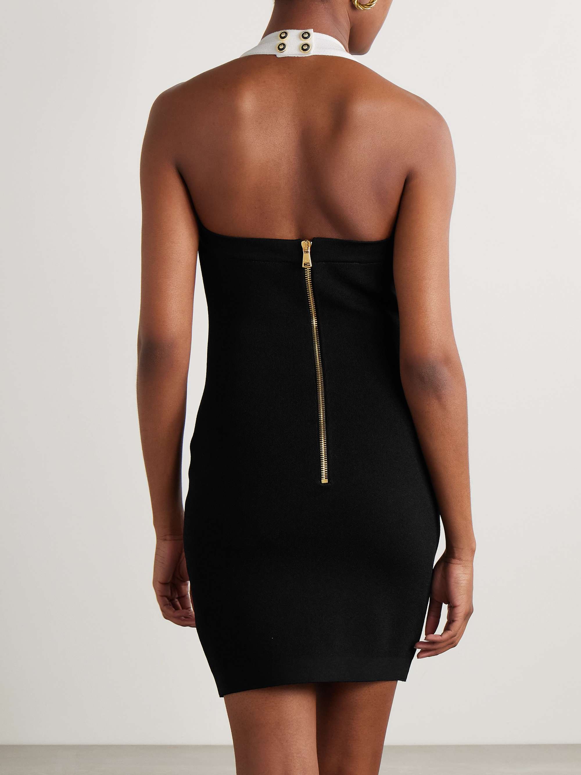 Button-embellished knitted halterneck mini dress view