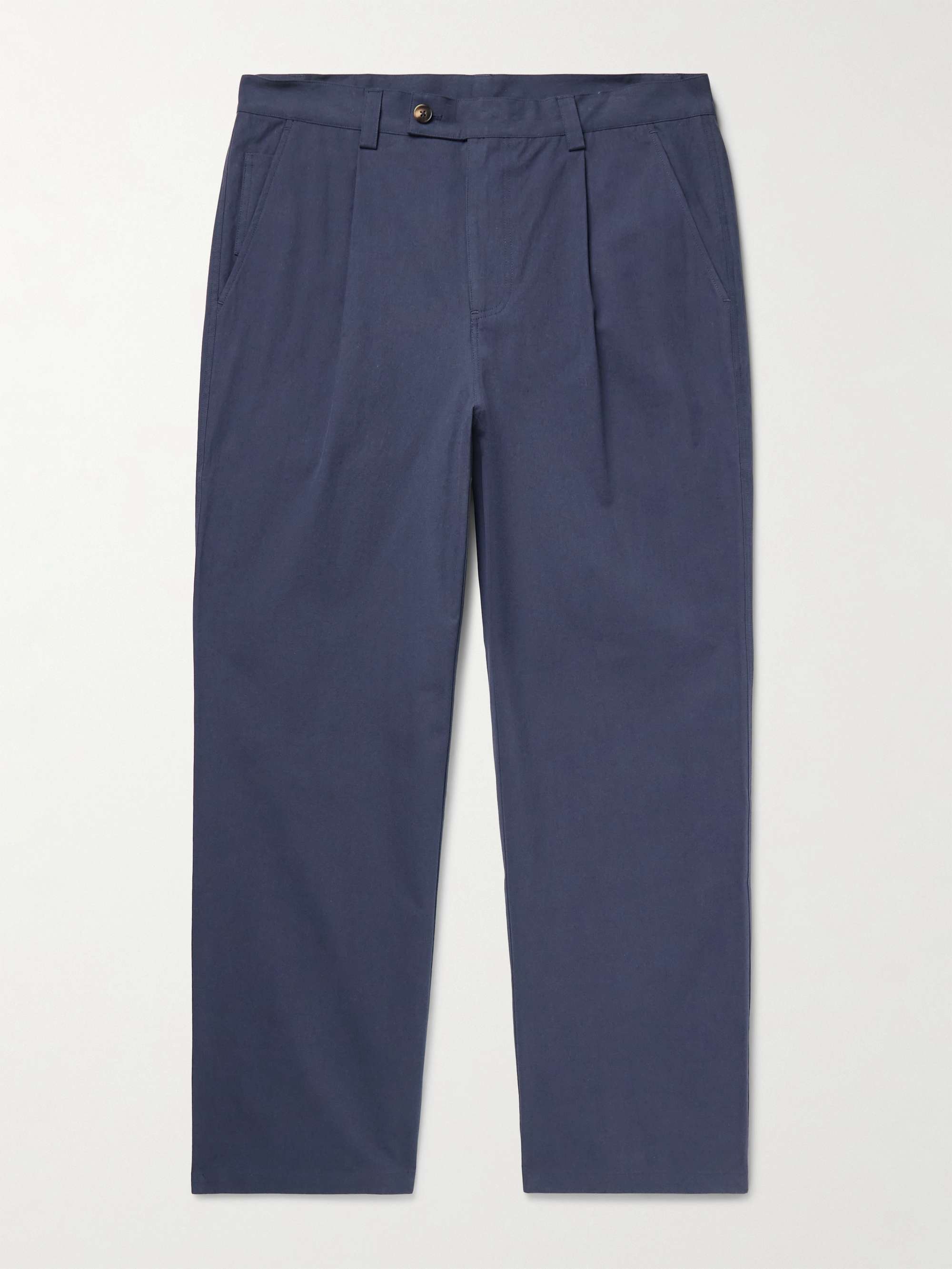 Straight-Leg Pleated Cotton-Sateen Trousers view
