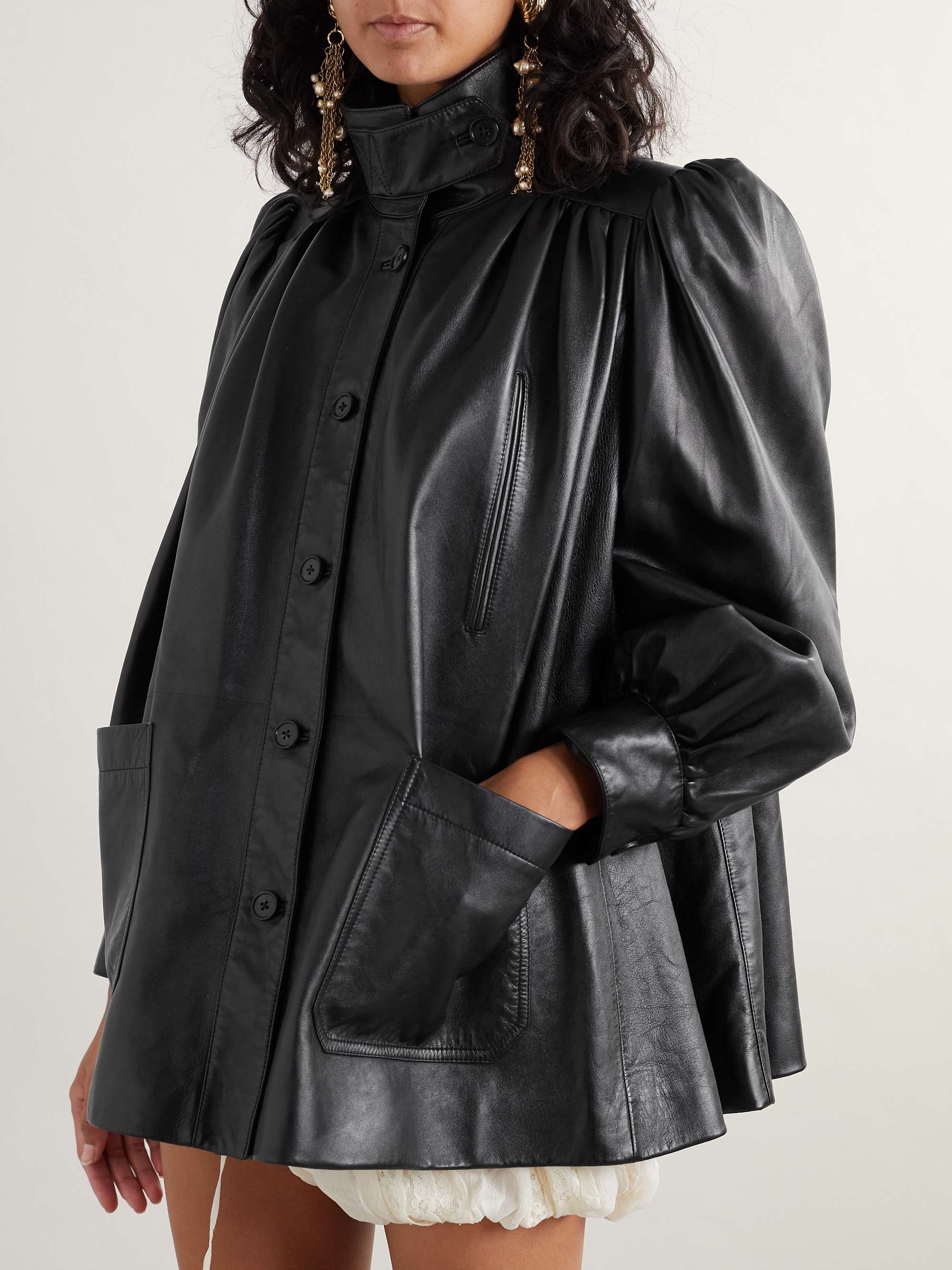 Gathered leather jacket view