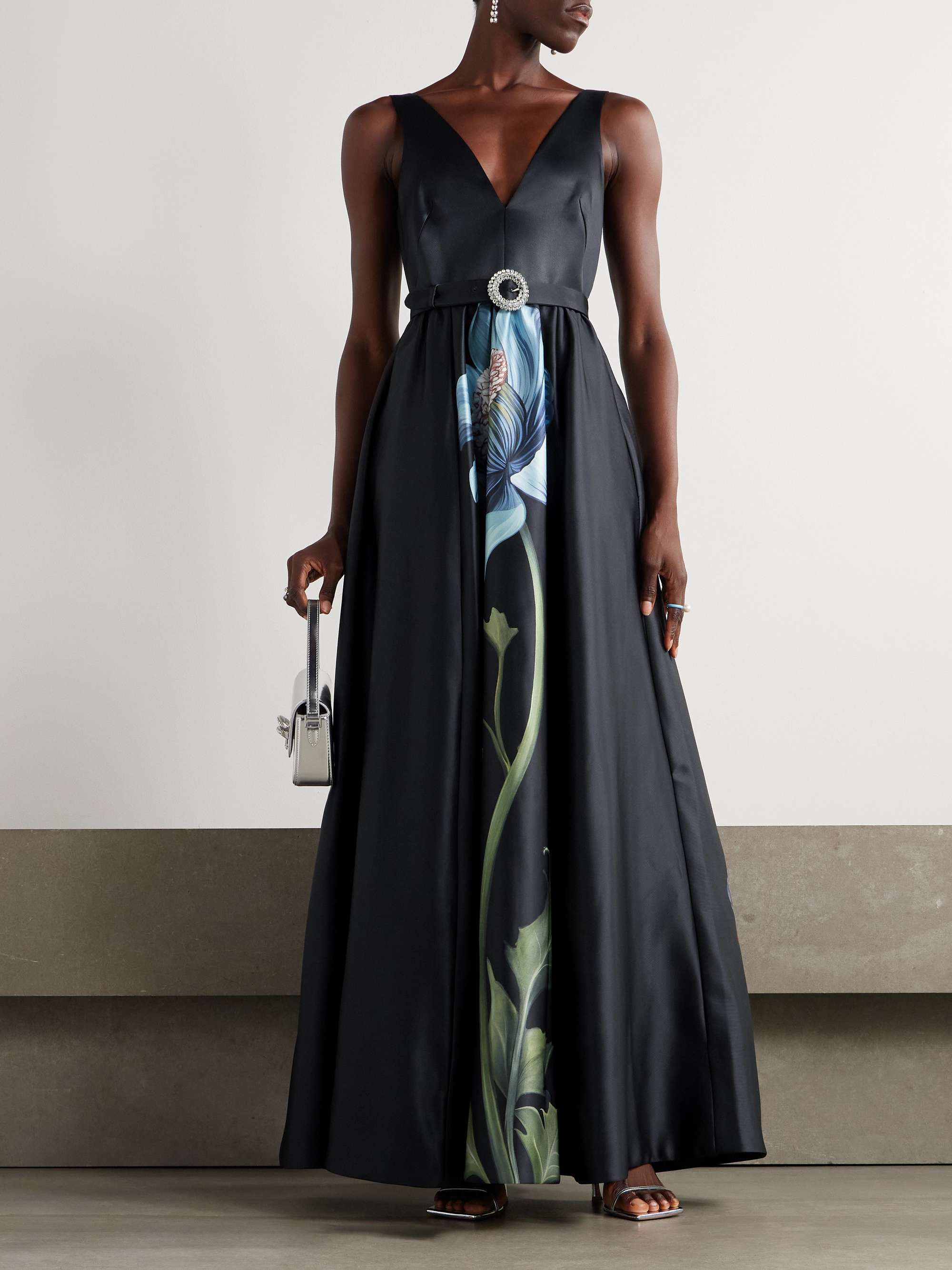 Arabella belted floral-print taffeta gown view
