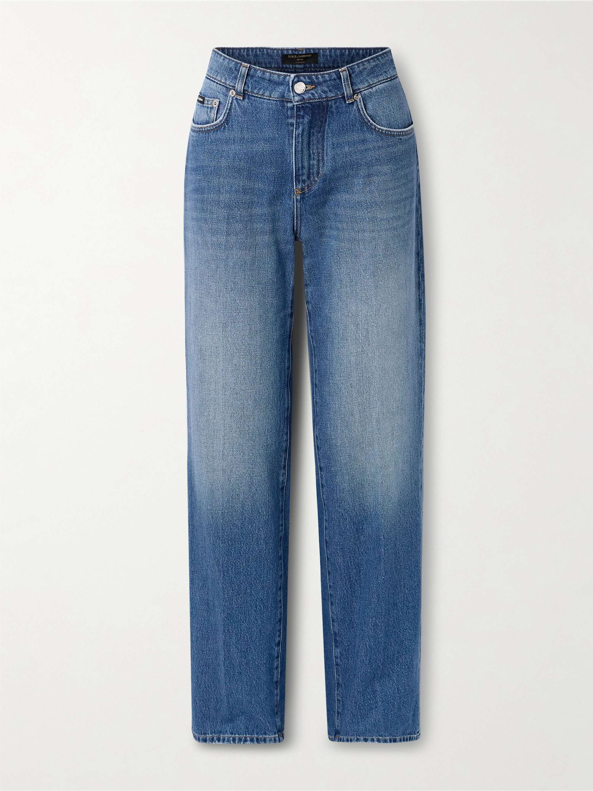 Appliquéd high-rise straight-leg jeans view