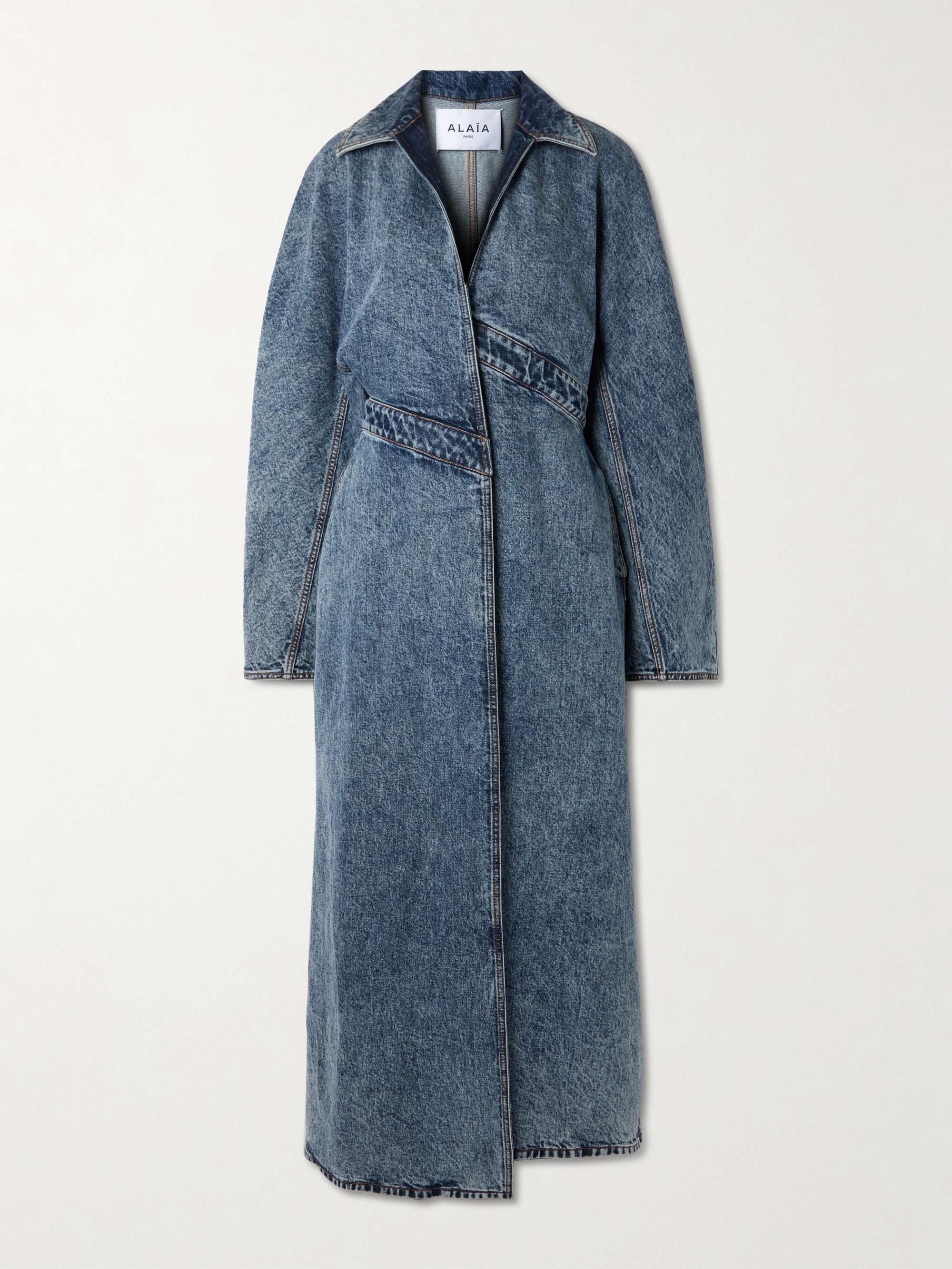Spiral asymmetric denim coat view
