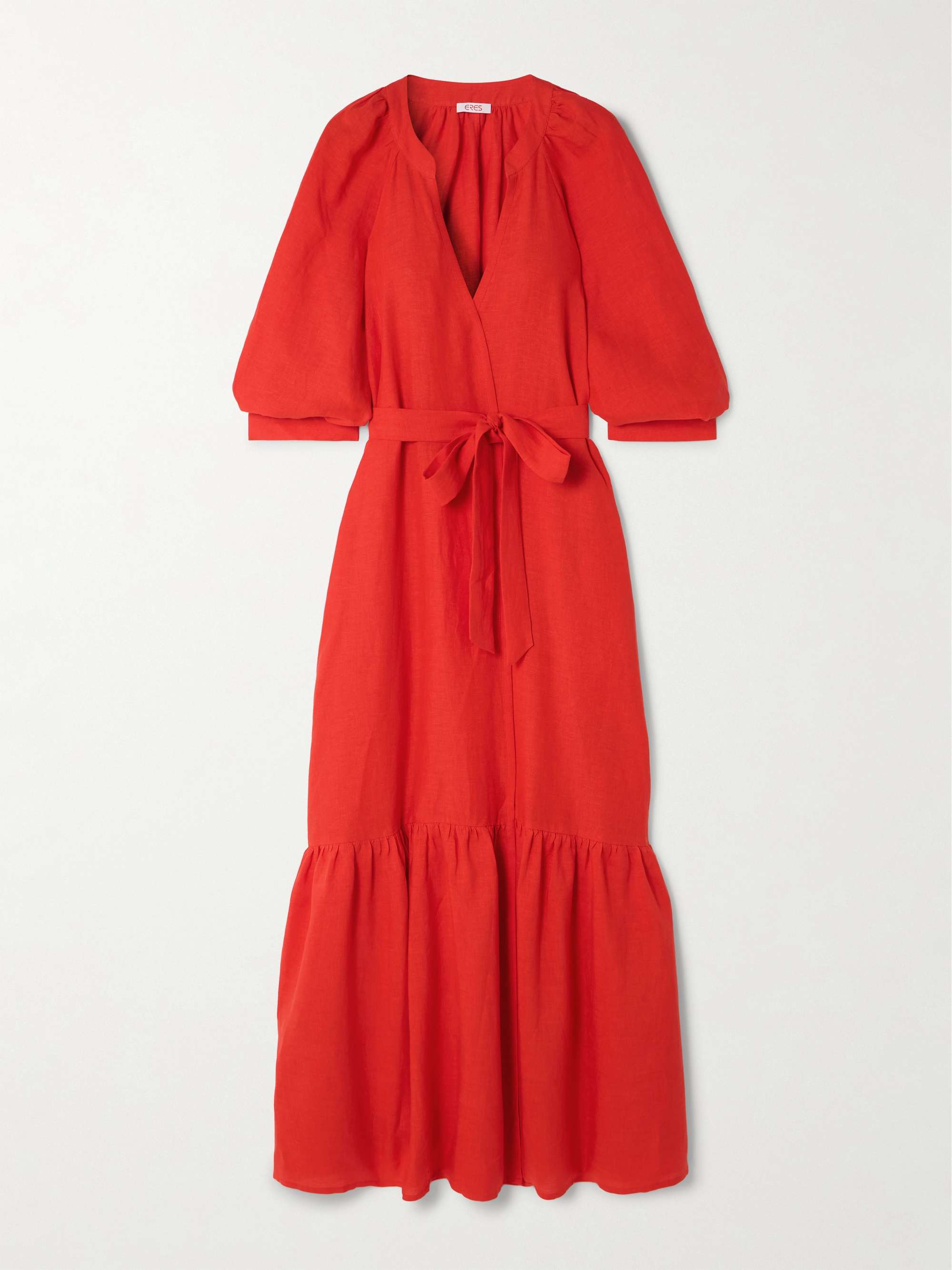 Joie tiered belted wrap-effect linen maxi dress view