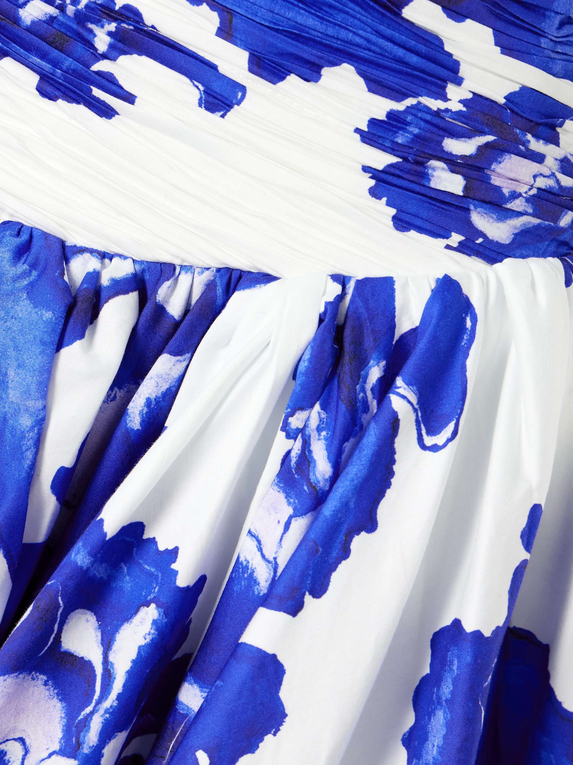 Behold strapless ruched floral-print cotton-poplin gown view