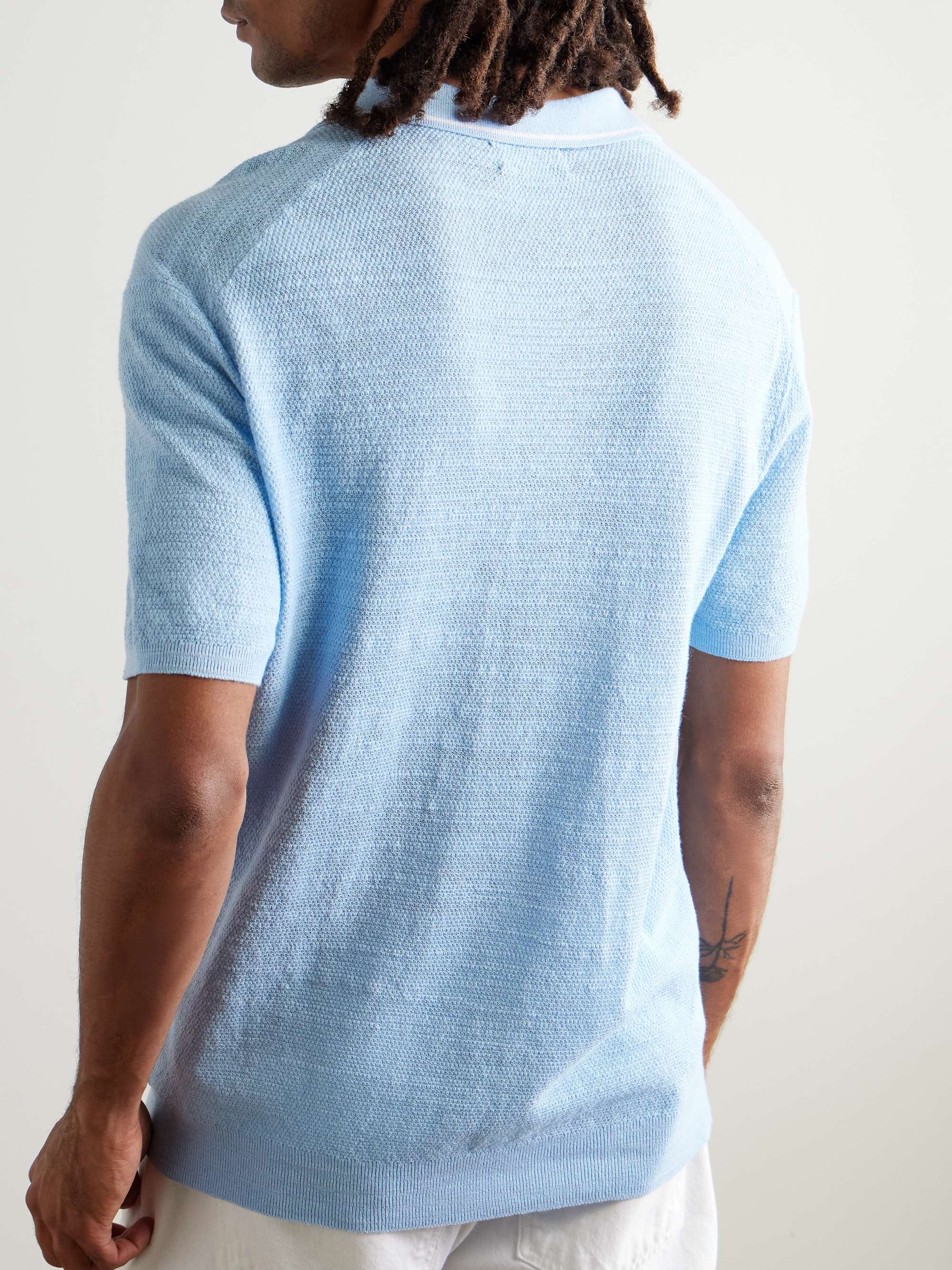 Logo-Embroidered Cotton and Linen-Blend Polo Shirt view