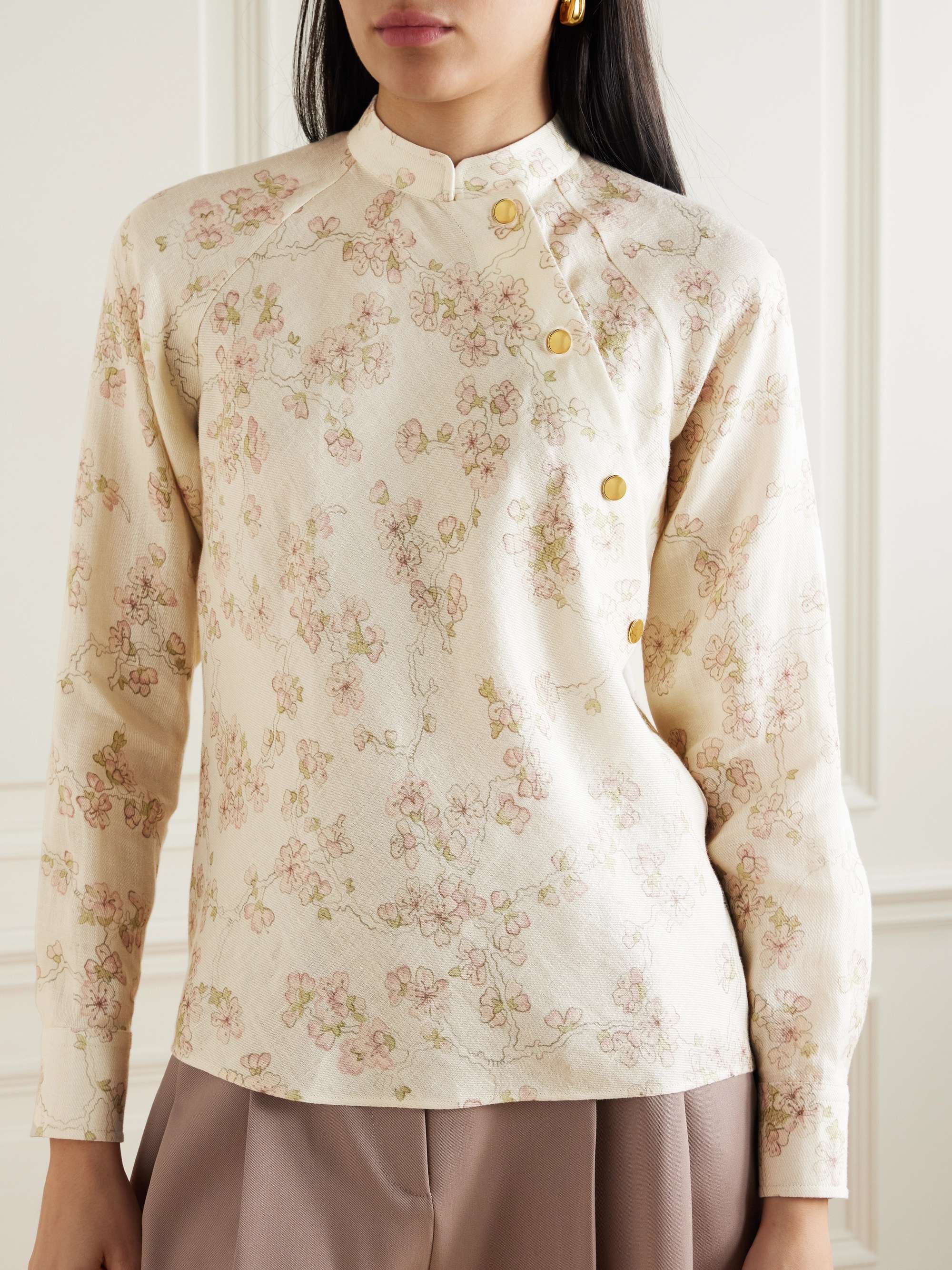 Klara floral-print linen and cotton-blend twill blouse view