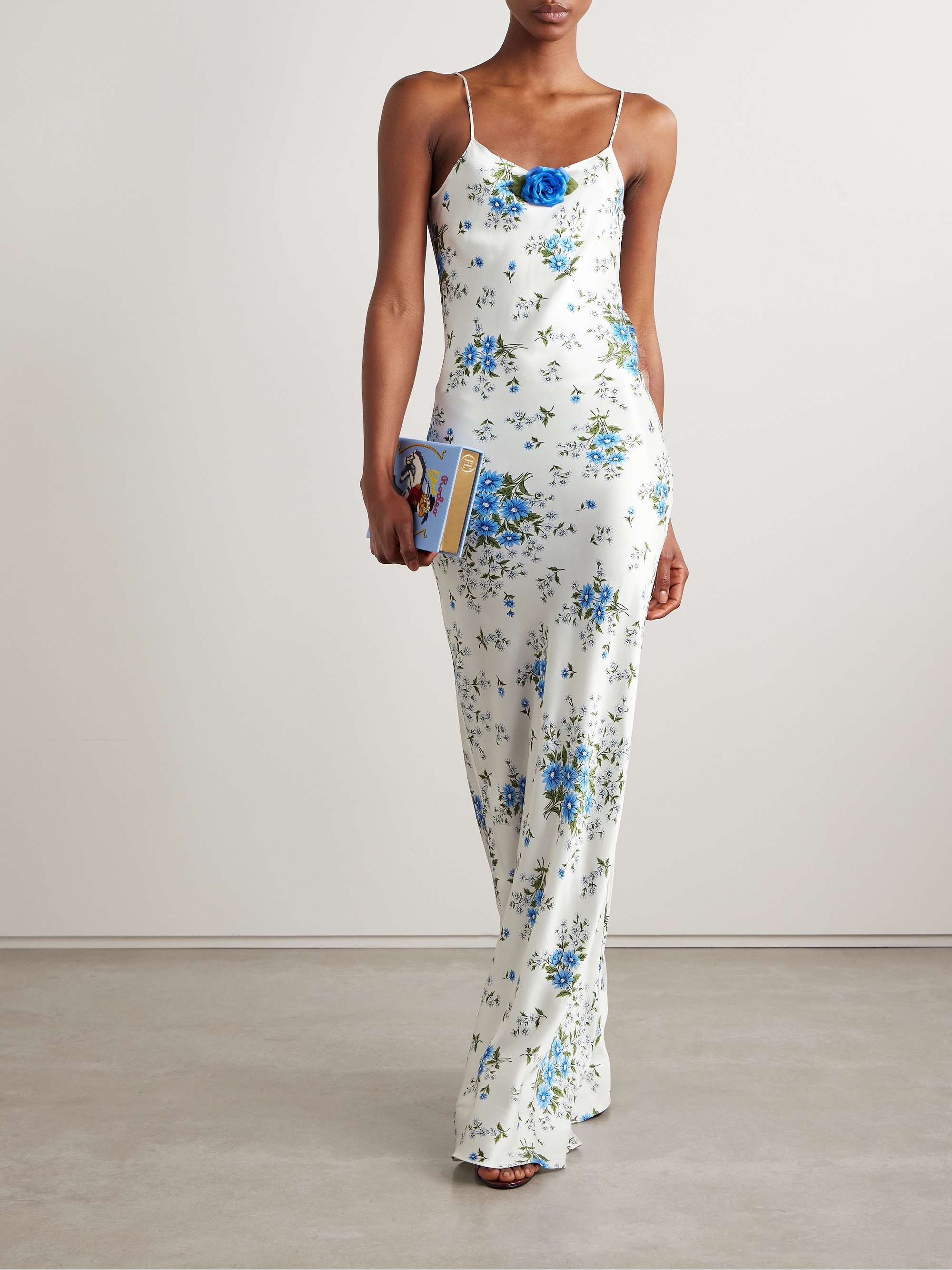 Embellished floral-print silk-satin maxi dress view