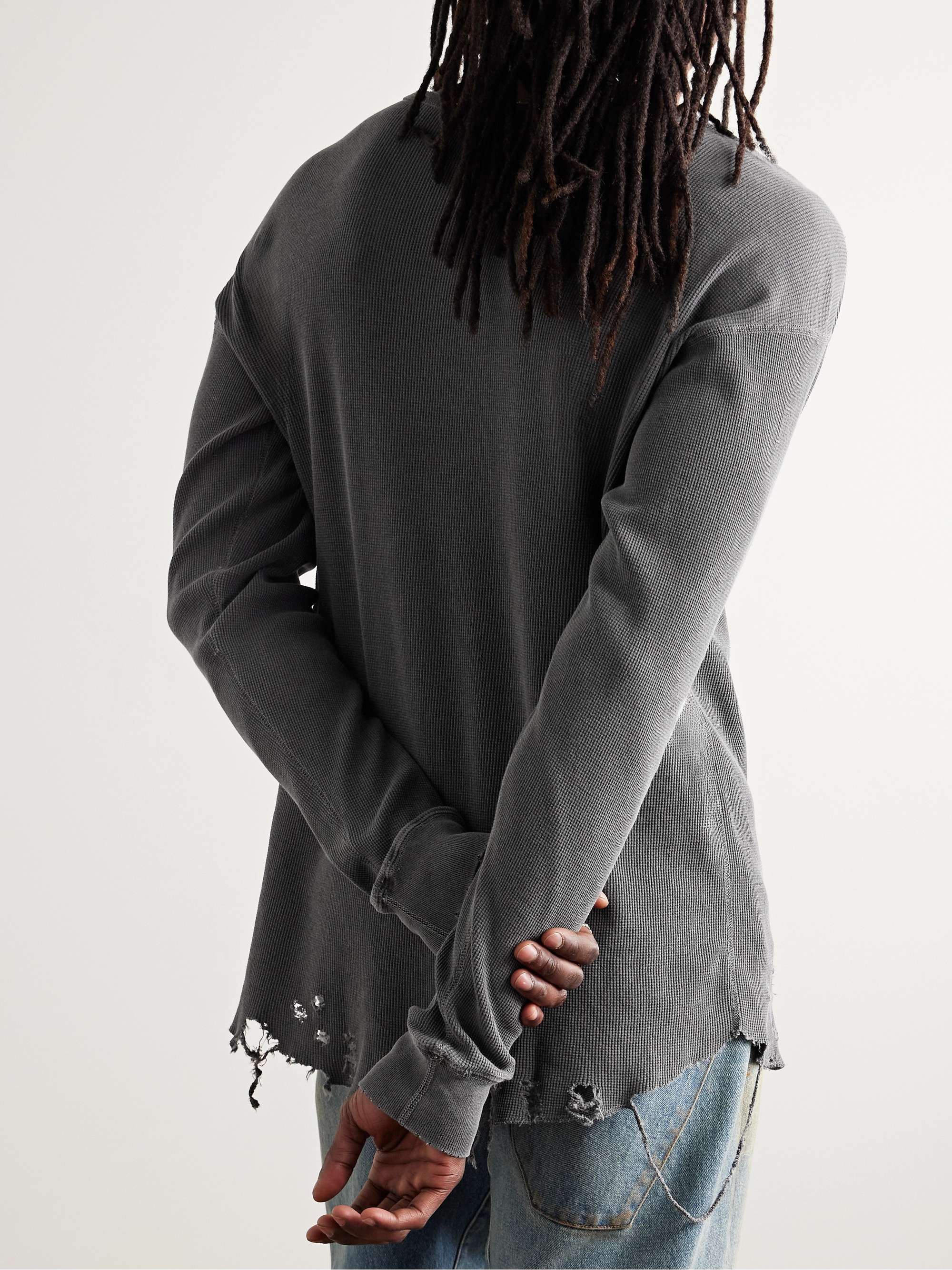 Folsom Distressed Waffle-Knit Cotton T-Shirt view