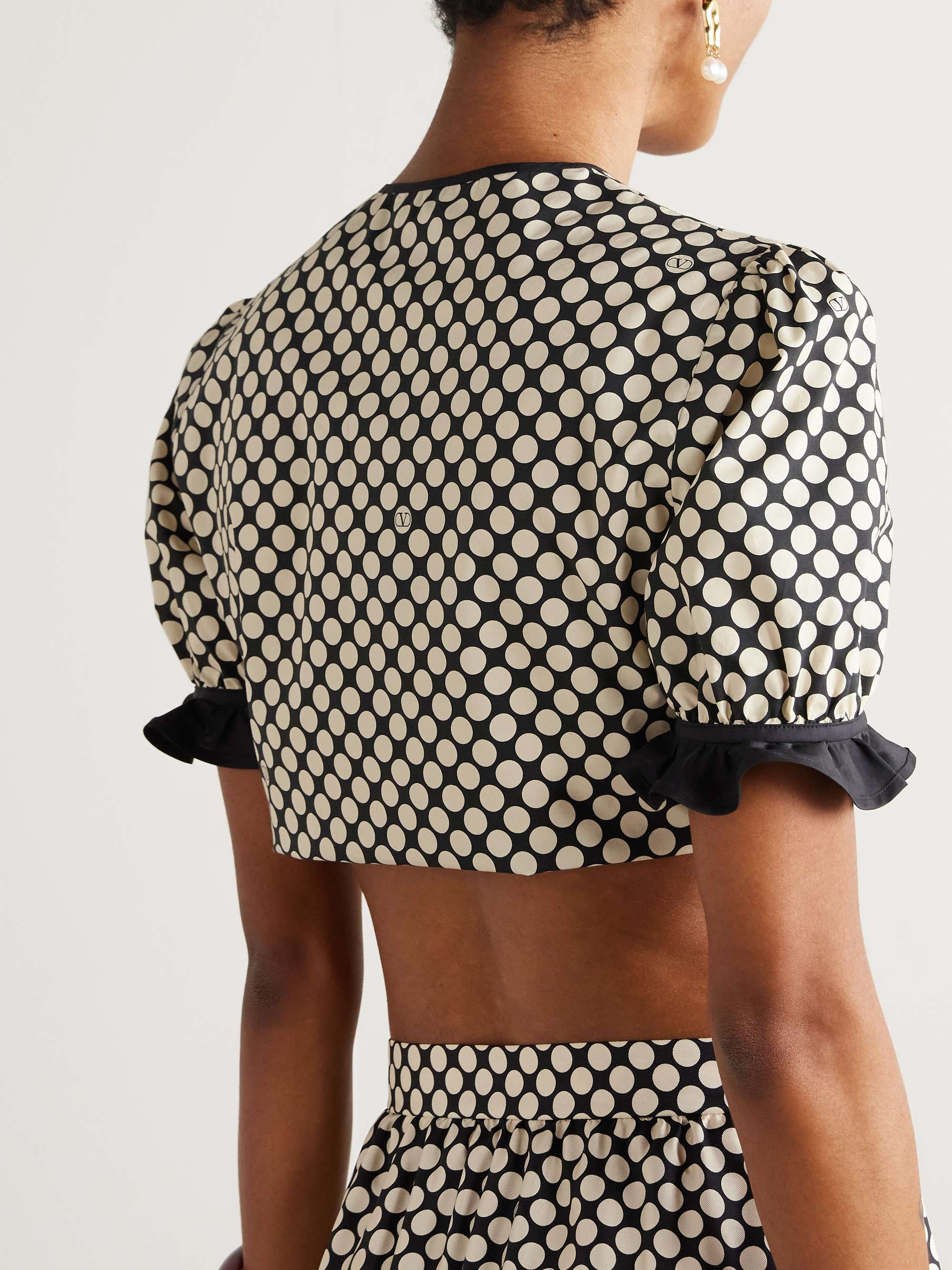 Cropped ruffled polka-dot cotton-poplin top view