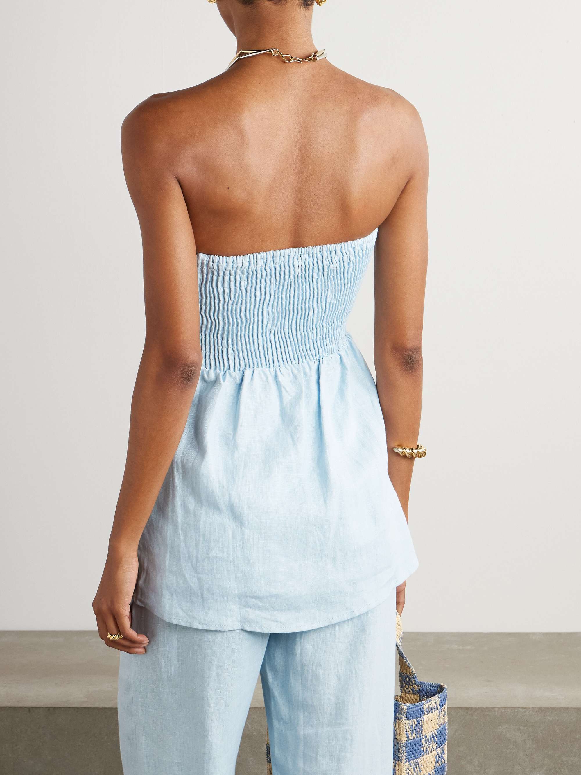 Boe strapless gathered shirred linen tunic view