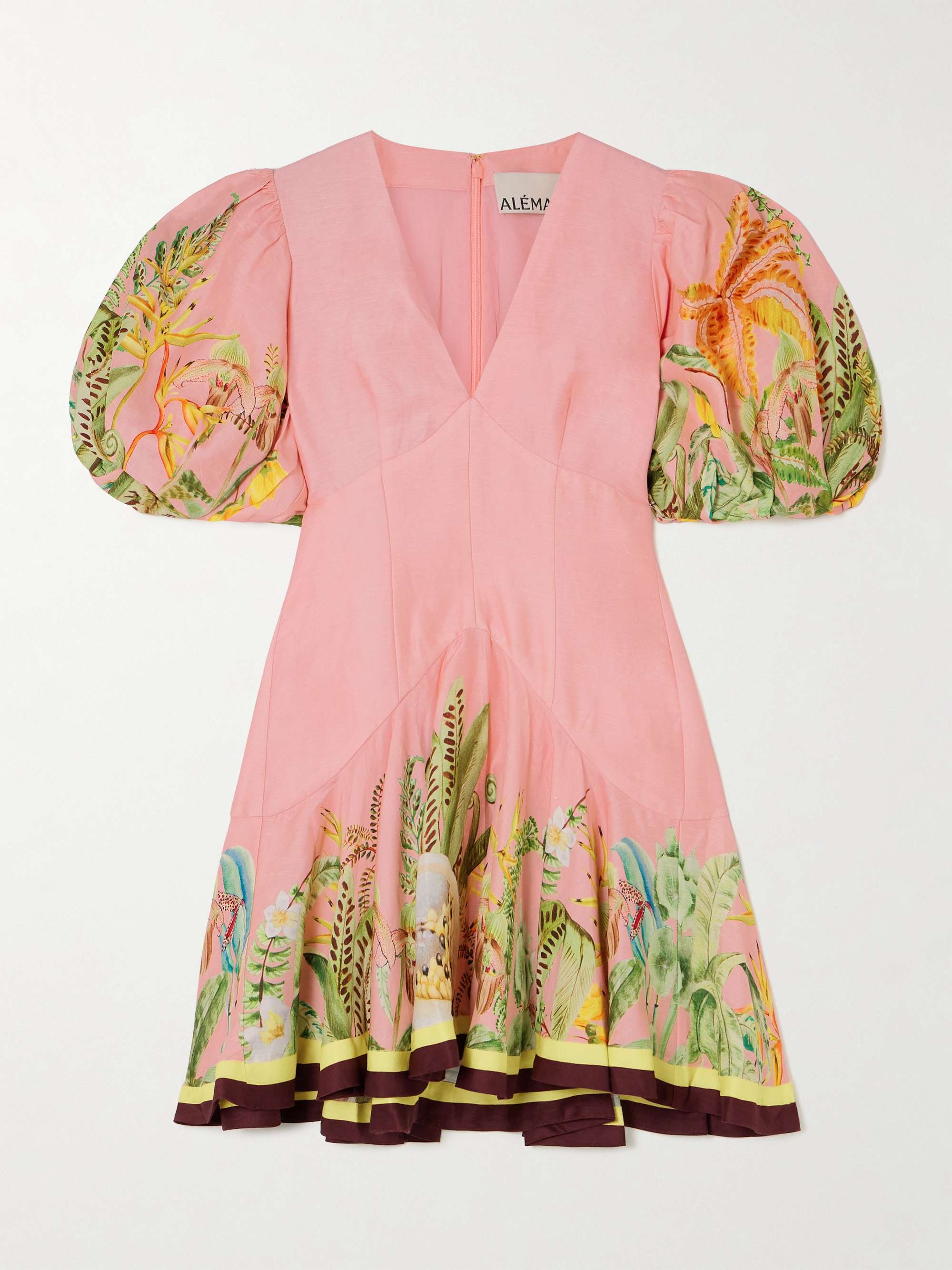 Papaya printed linen-blend mini dress view