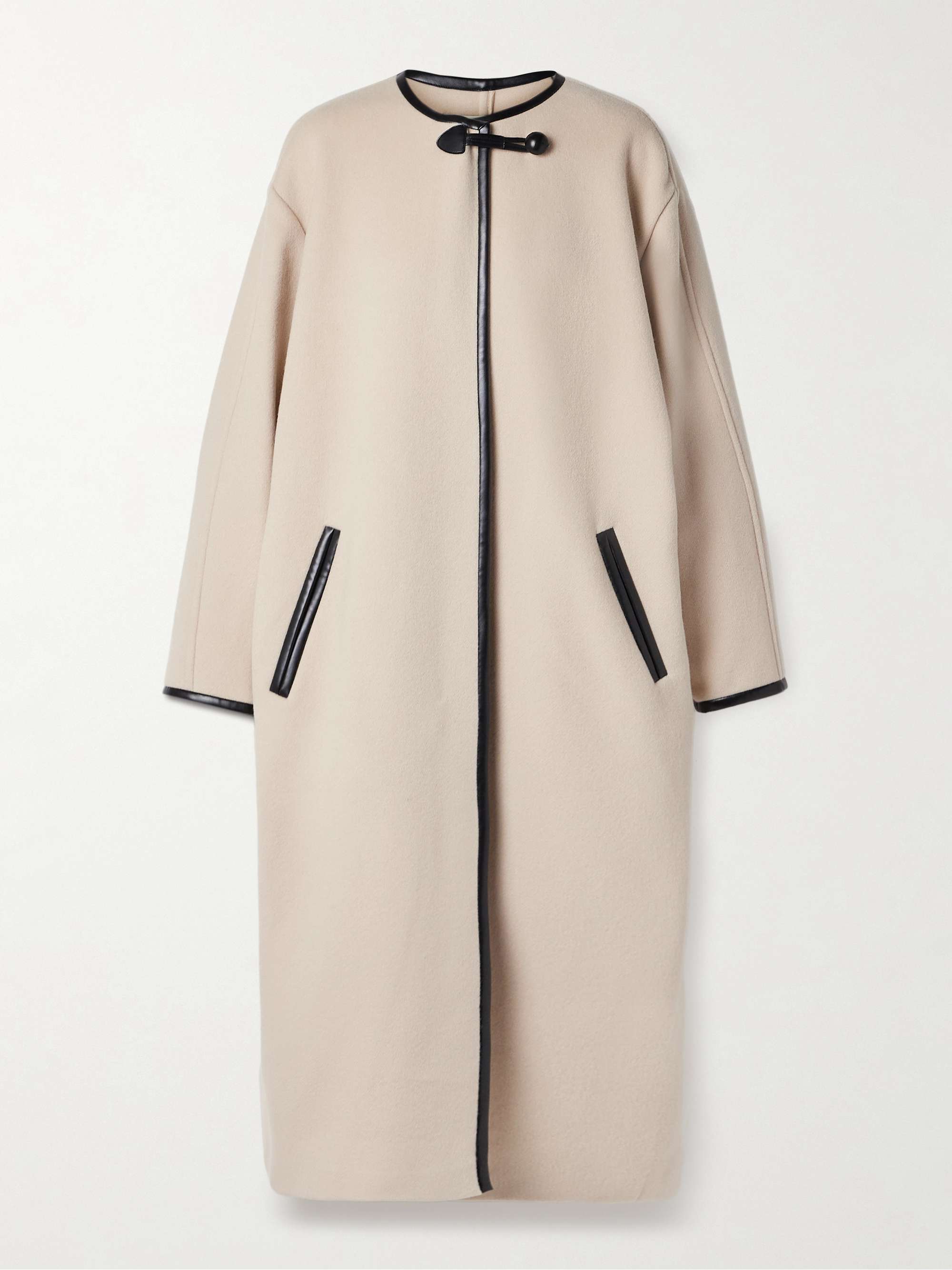 Elza oversized faux leather-trimmed wool-blend felt coat view