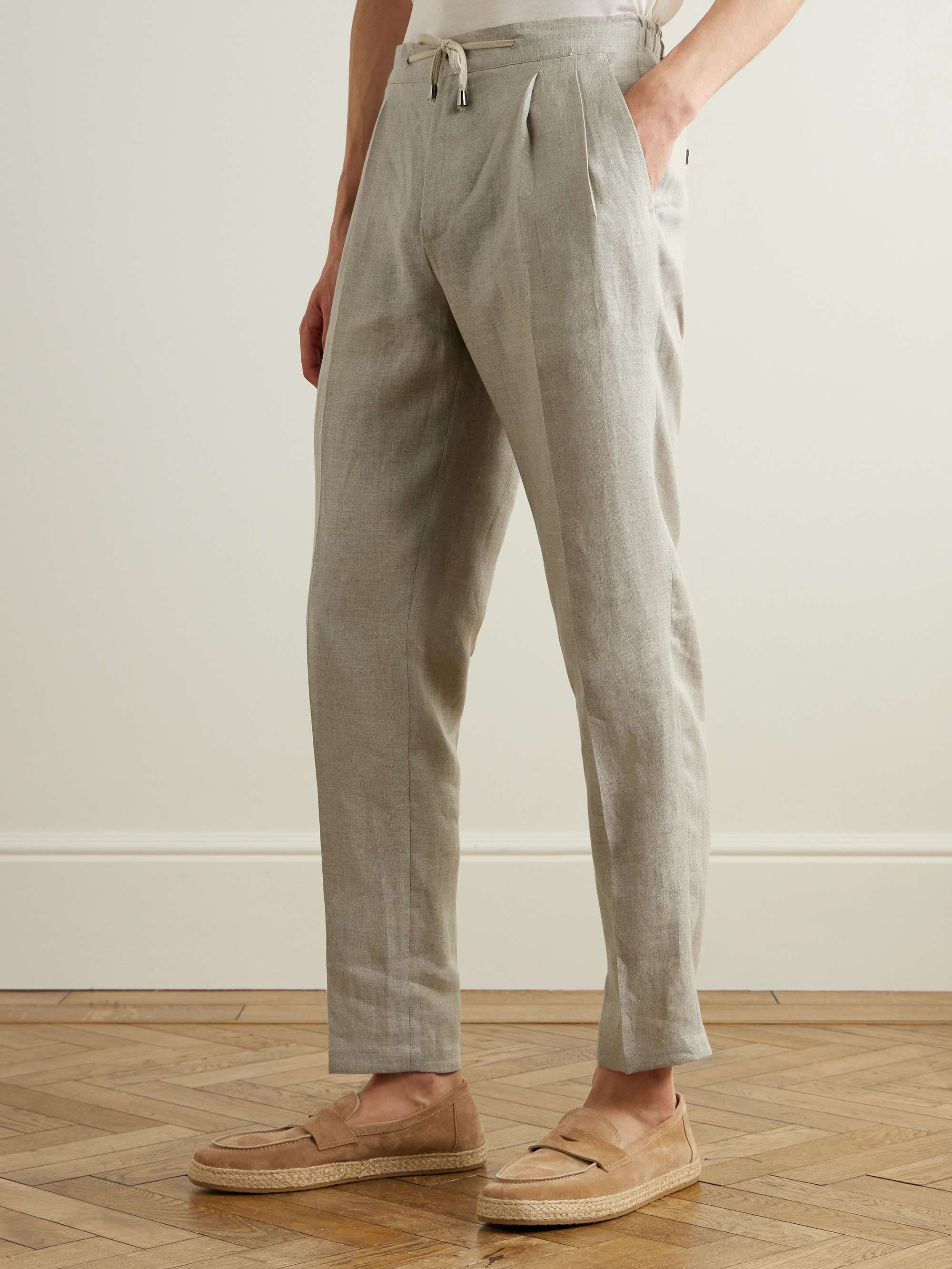 Straight-Leg Pleated Linen Drawstring Trousers view