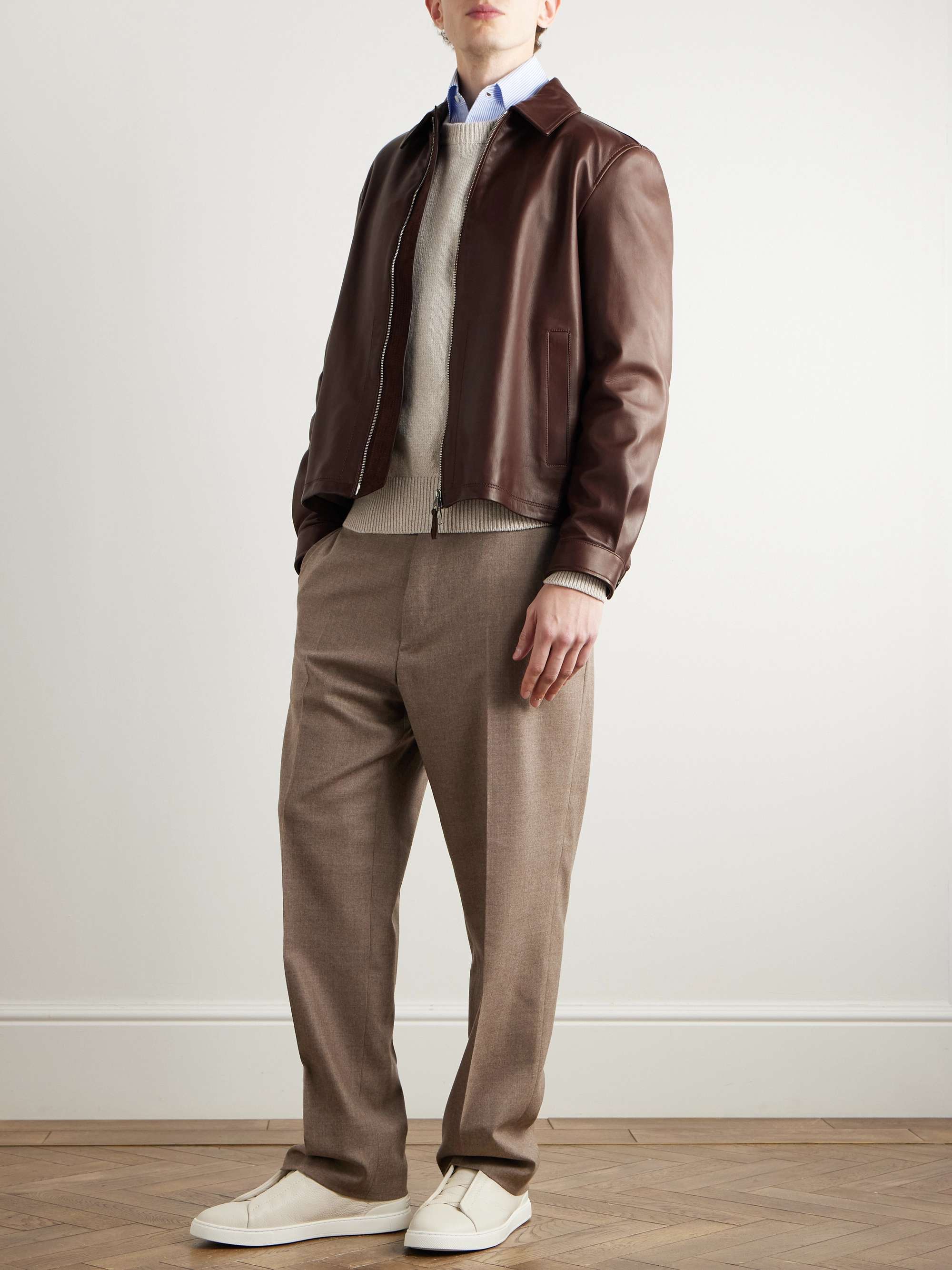 Suede-Trimmed Leather Jacket view