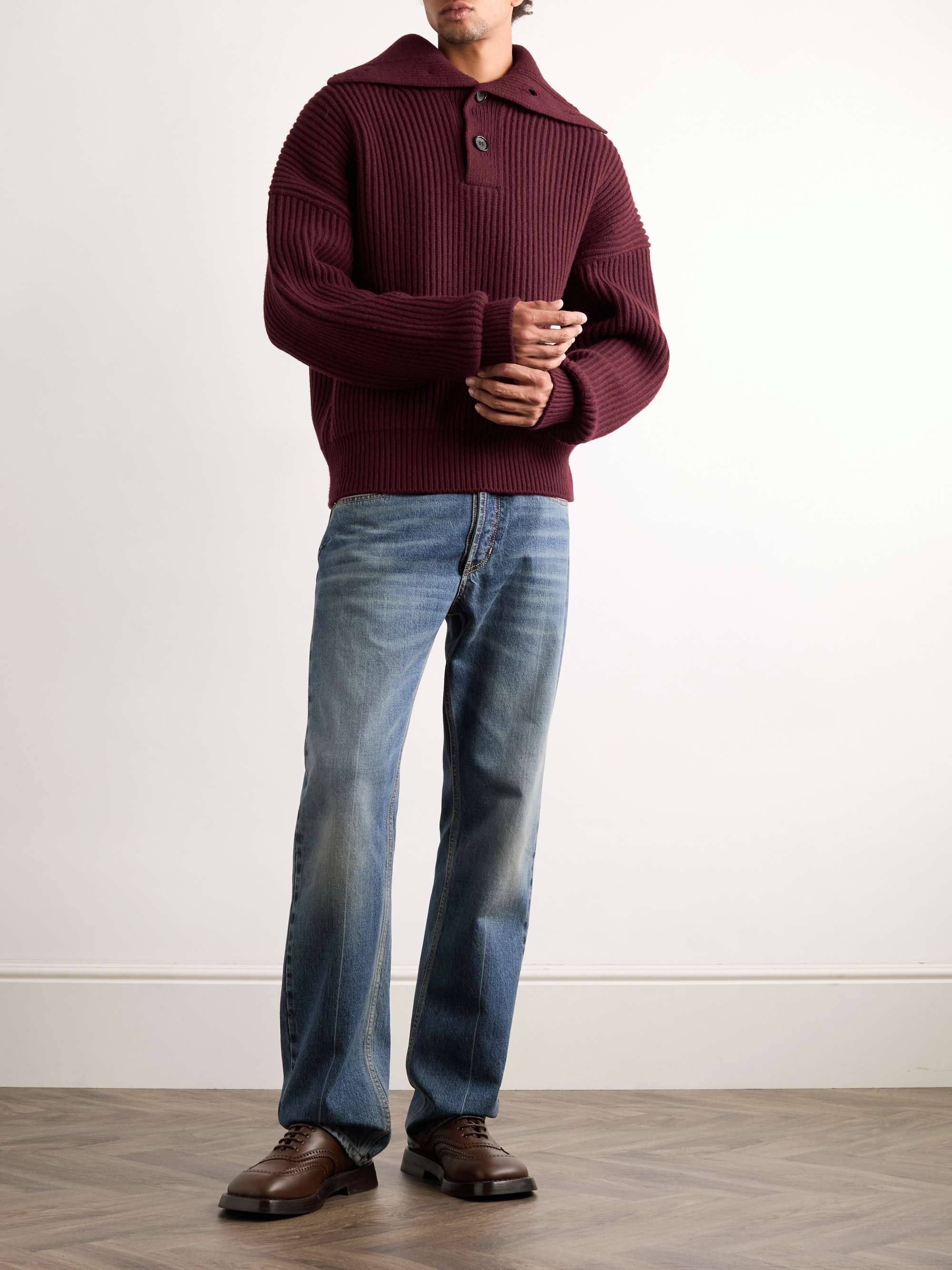 Ribbed Wool and Cashmere-Blend Half-Placket Sweater view