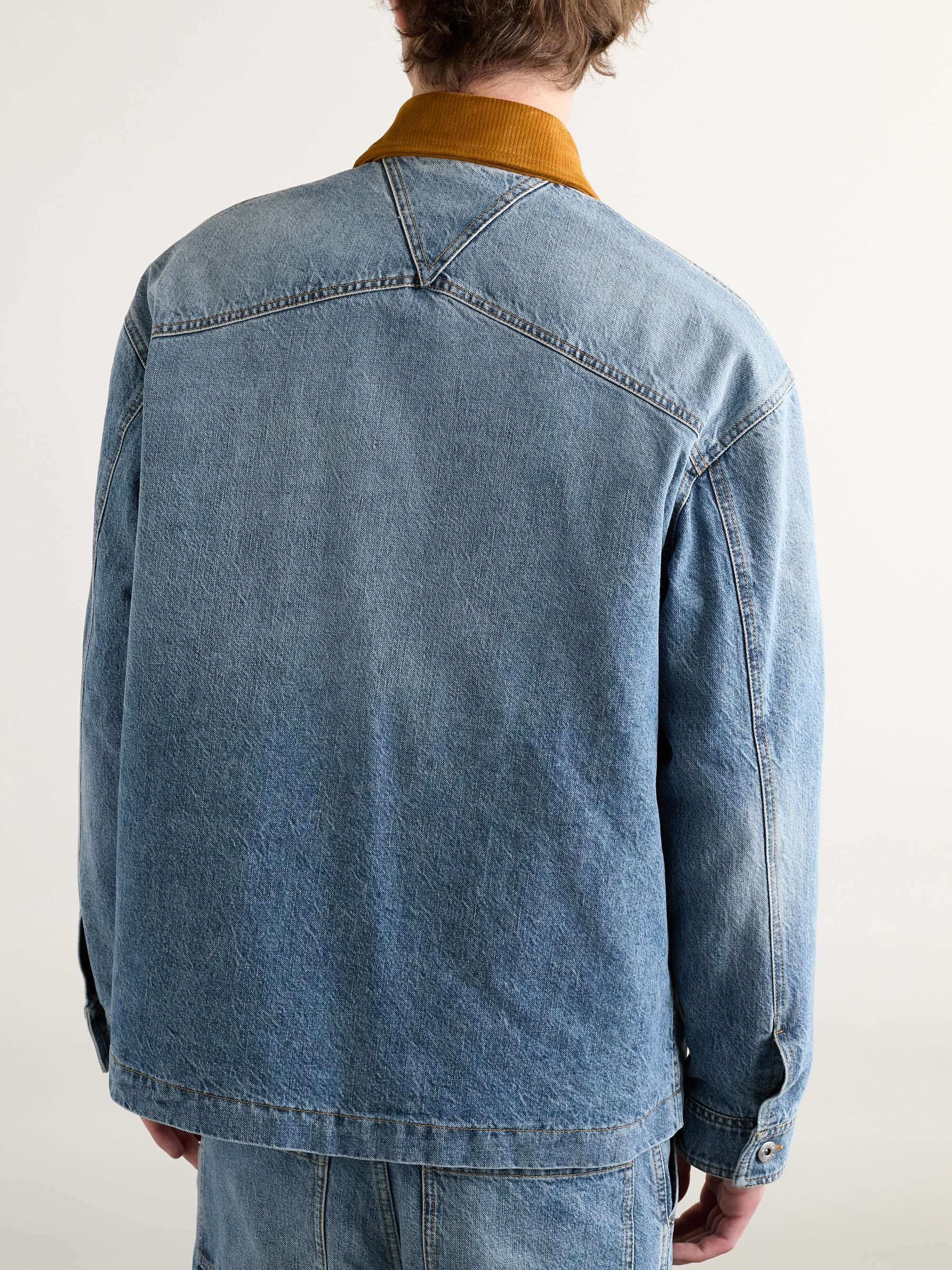 Logo-Appliquéd Suede-Trimmed Denim Jacket view