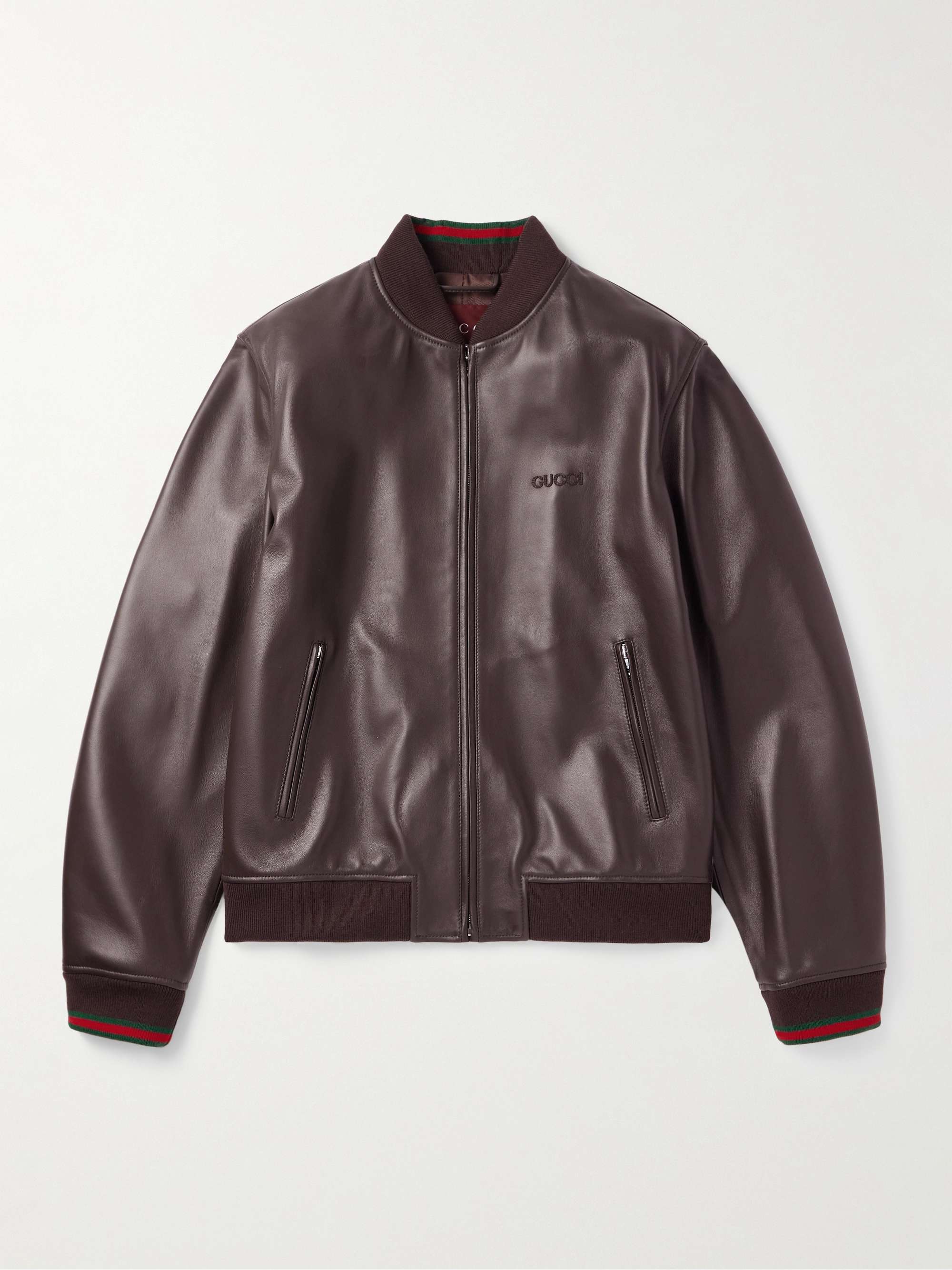 Logo-Appliquéd Leather Bomber Jacket view