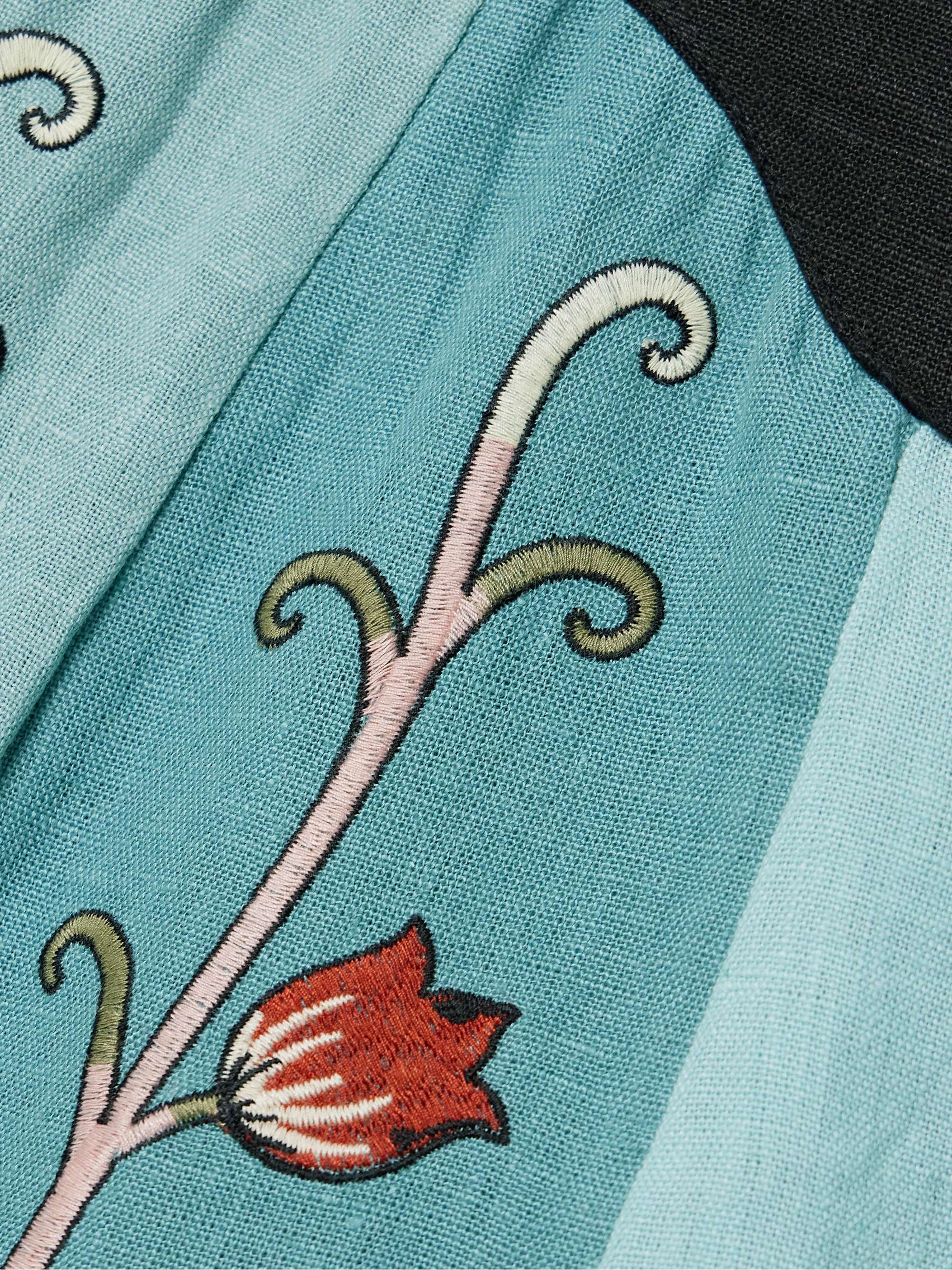 Open-back paneled embroidered linen midi dress view