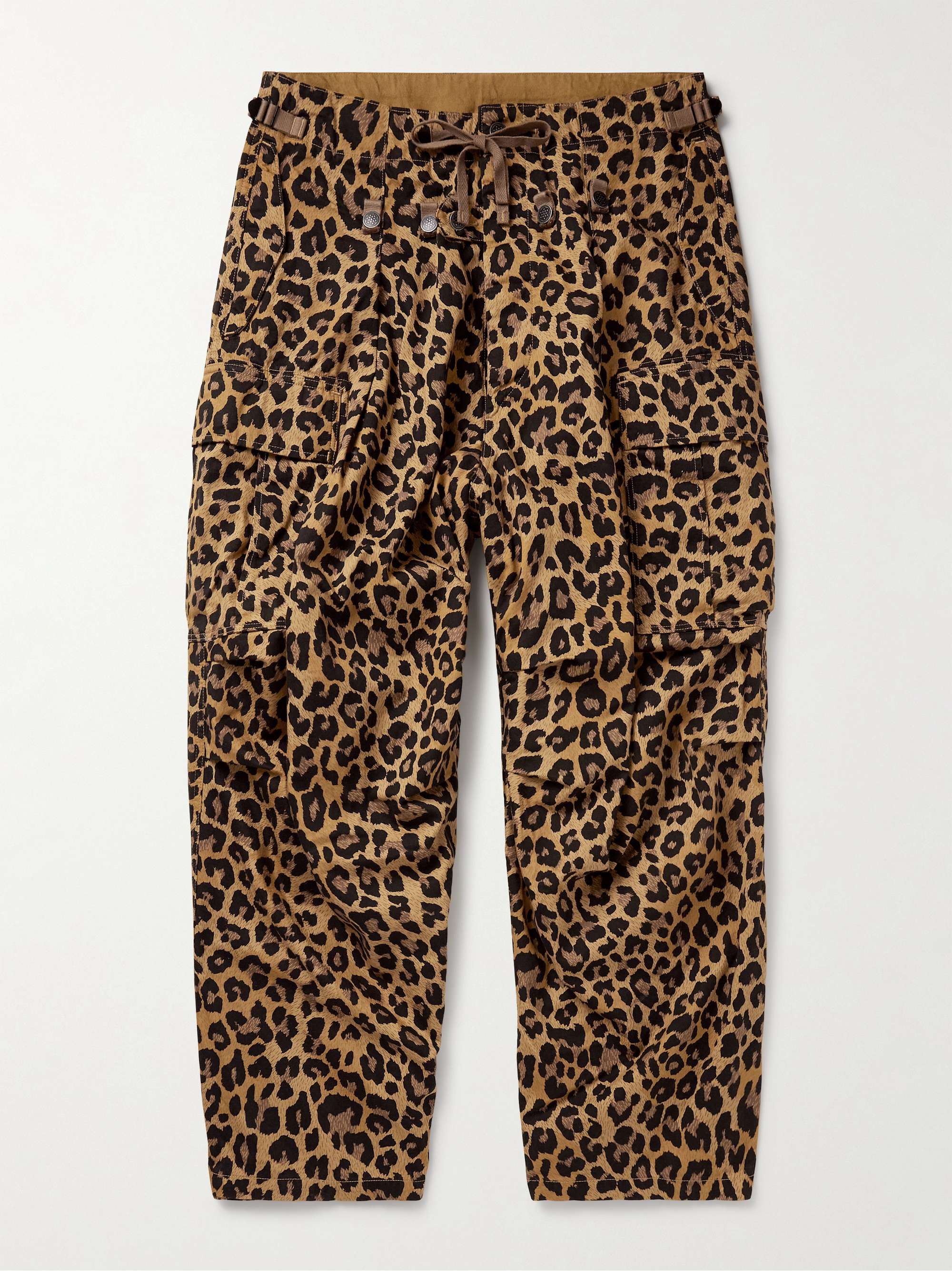 Wide-Leg Leopard-Print Herringbone Cotton Cargo Trousers view