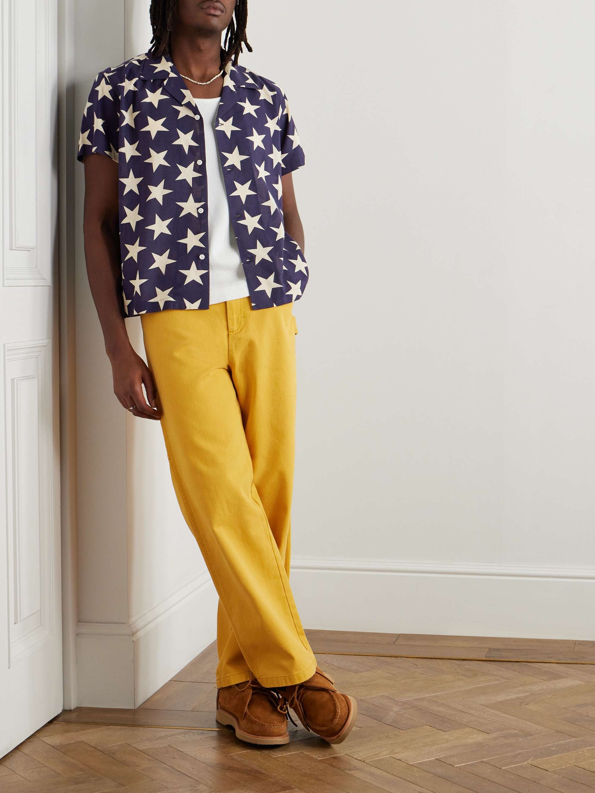 Camp-Collar Logo-Embroidered Printed Cotton Shirt view