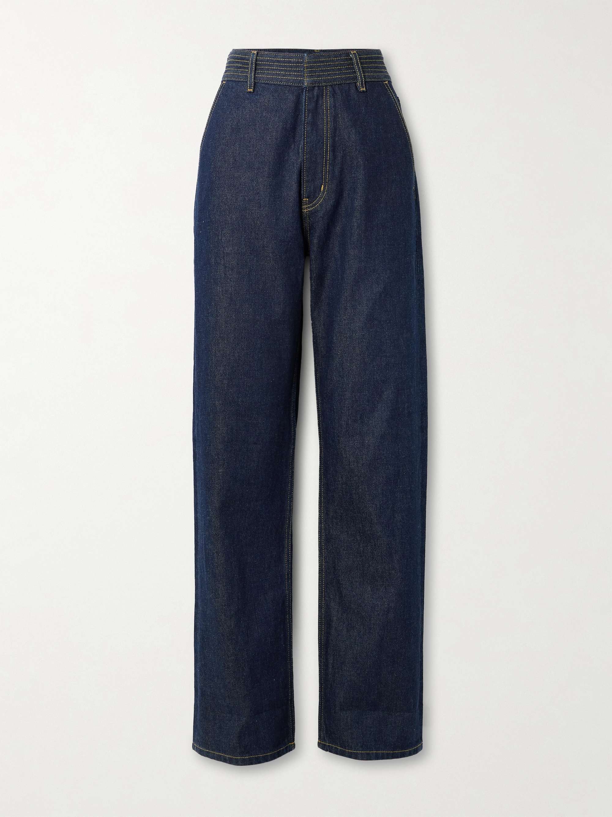 The Trapunto topstitched high-rise wide-leg organic jeans view