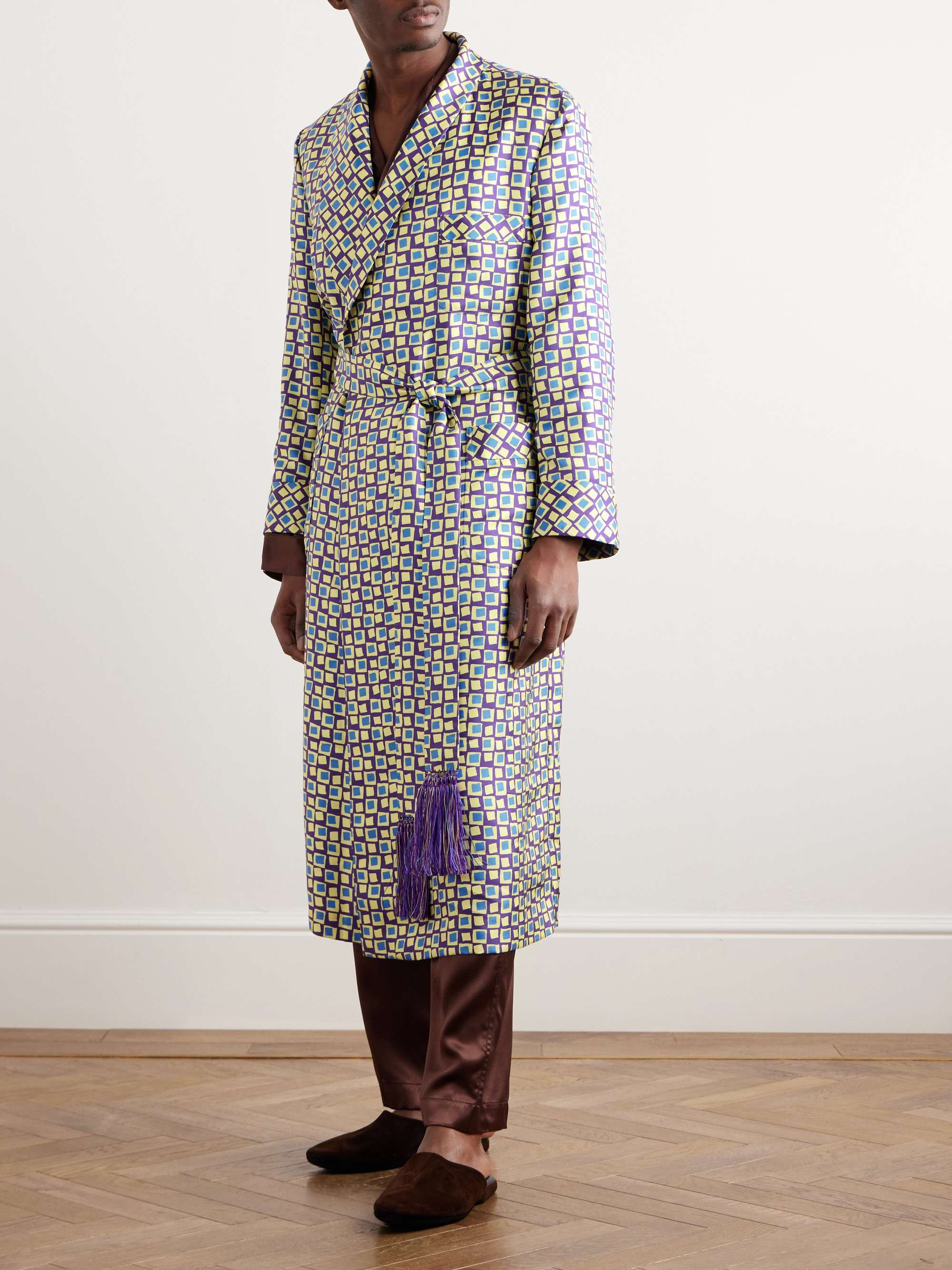 Belted Printed Silk-Twill Robe view