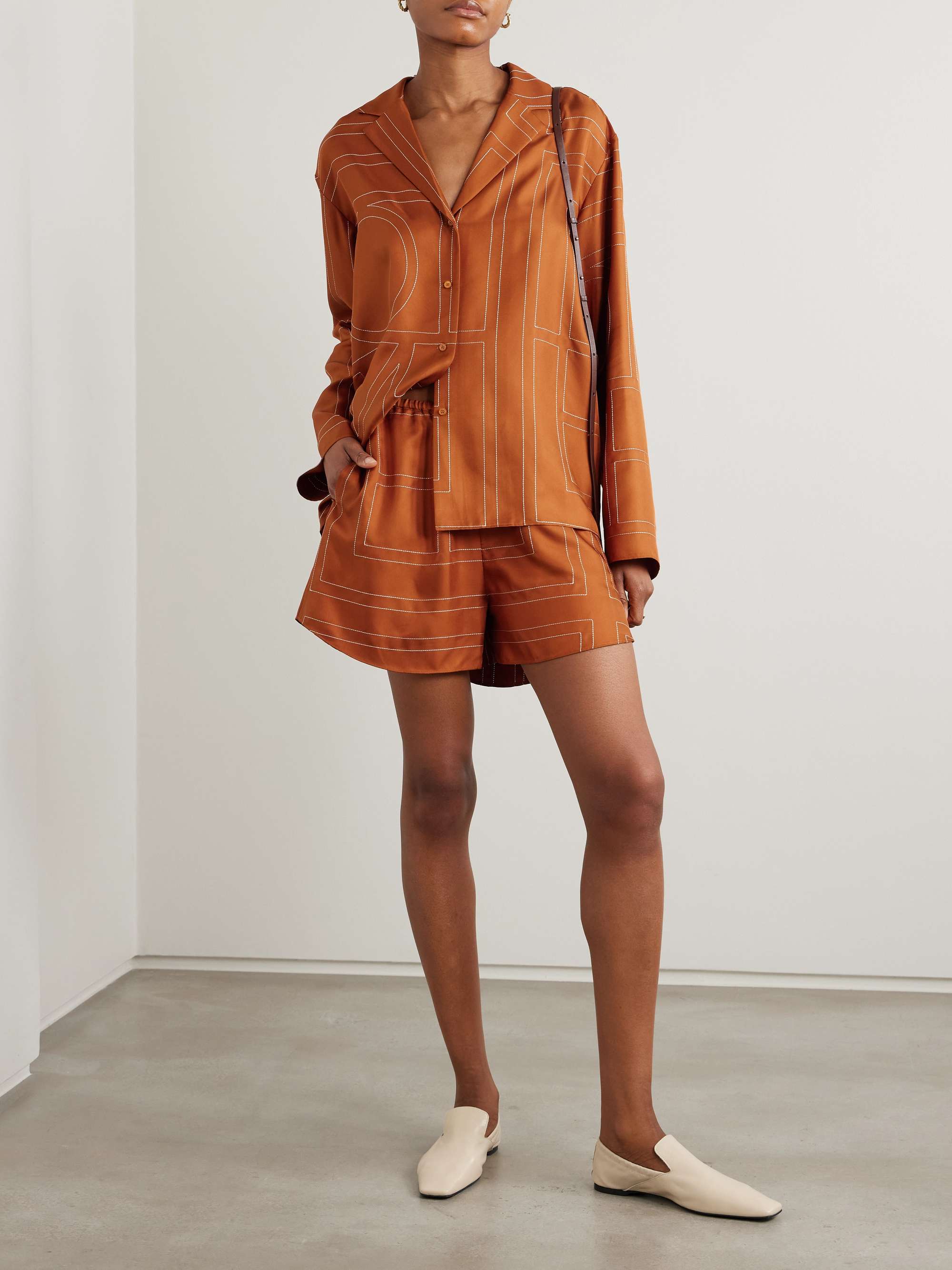 Embroidered silk-twill shorts view