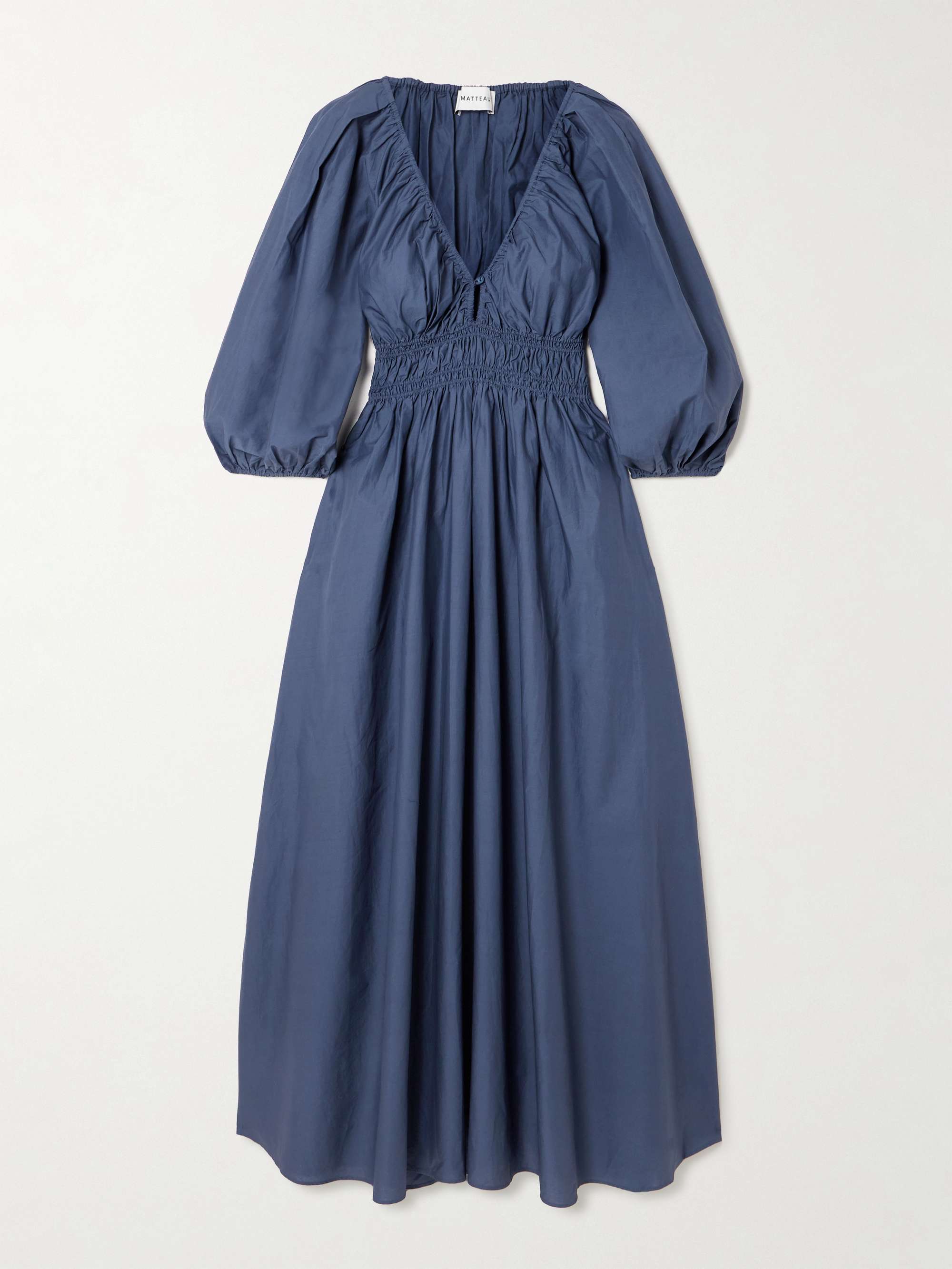 Shirred organic cotton-poplin maxi dress view