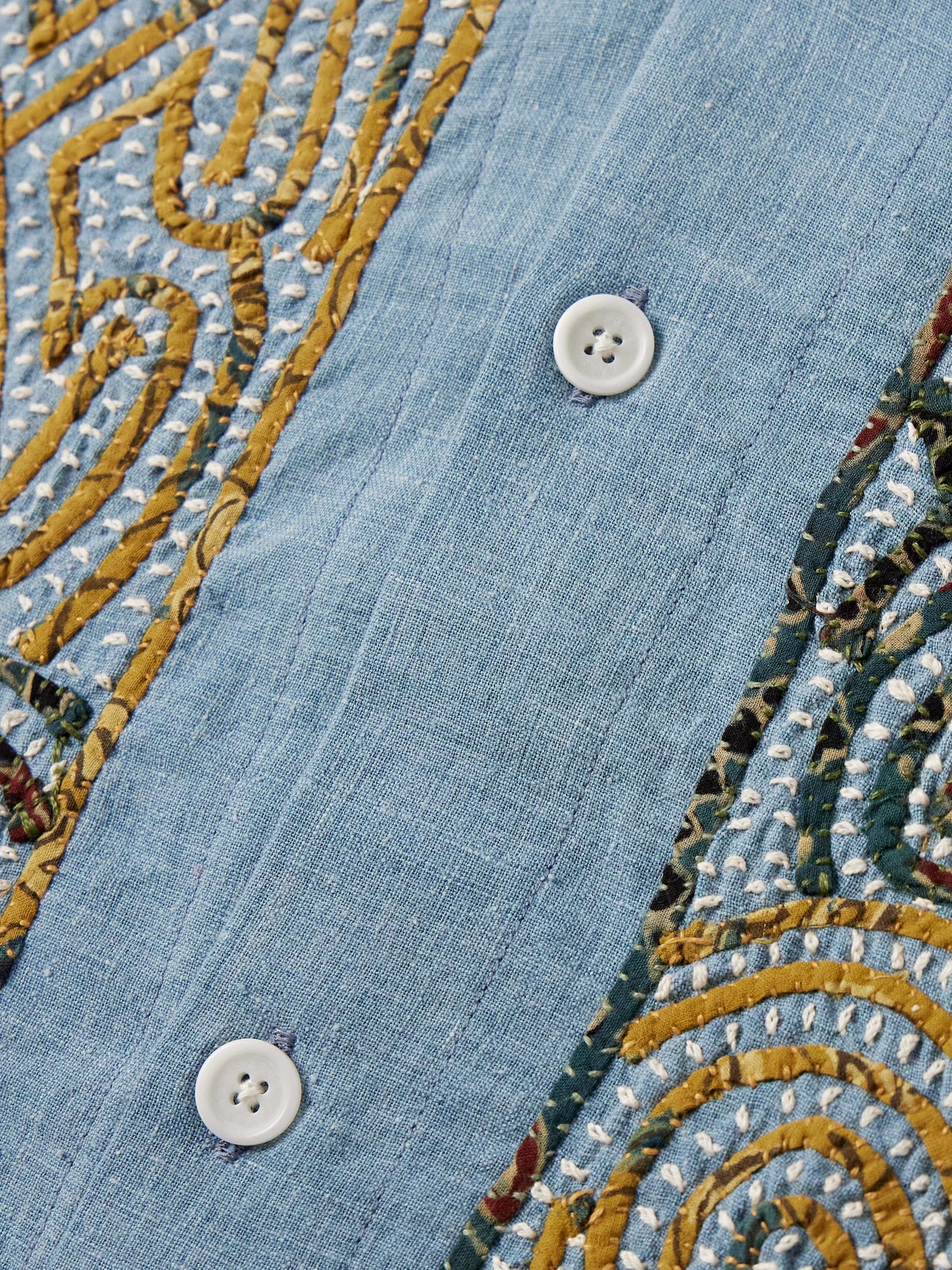 Ronen Convertible-Collar Appliquéd Embroidered Cotton-Khadi Shirt view