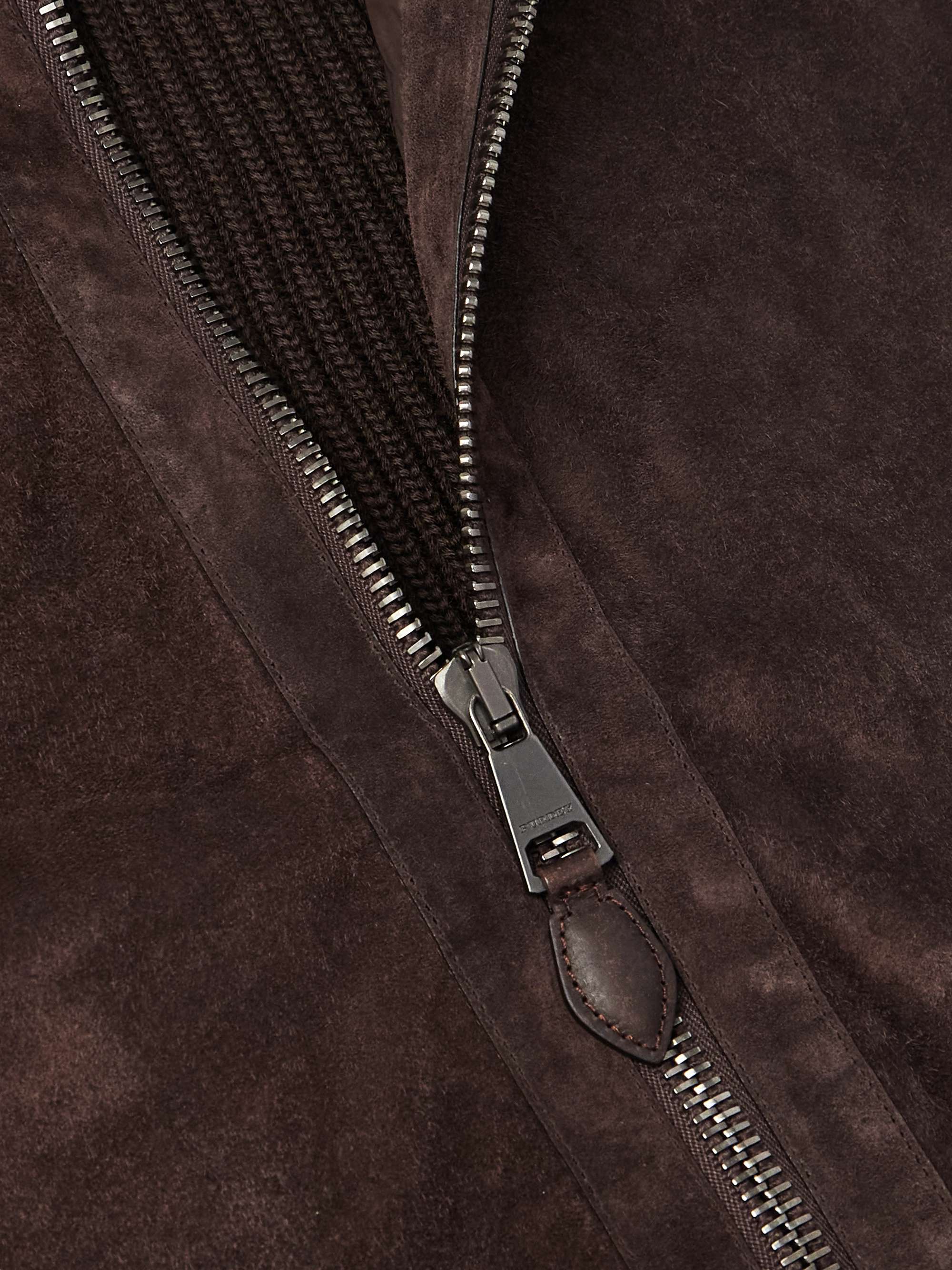 Panelled Ribbed Merino Wool and Suede Cardigan view