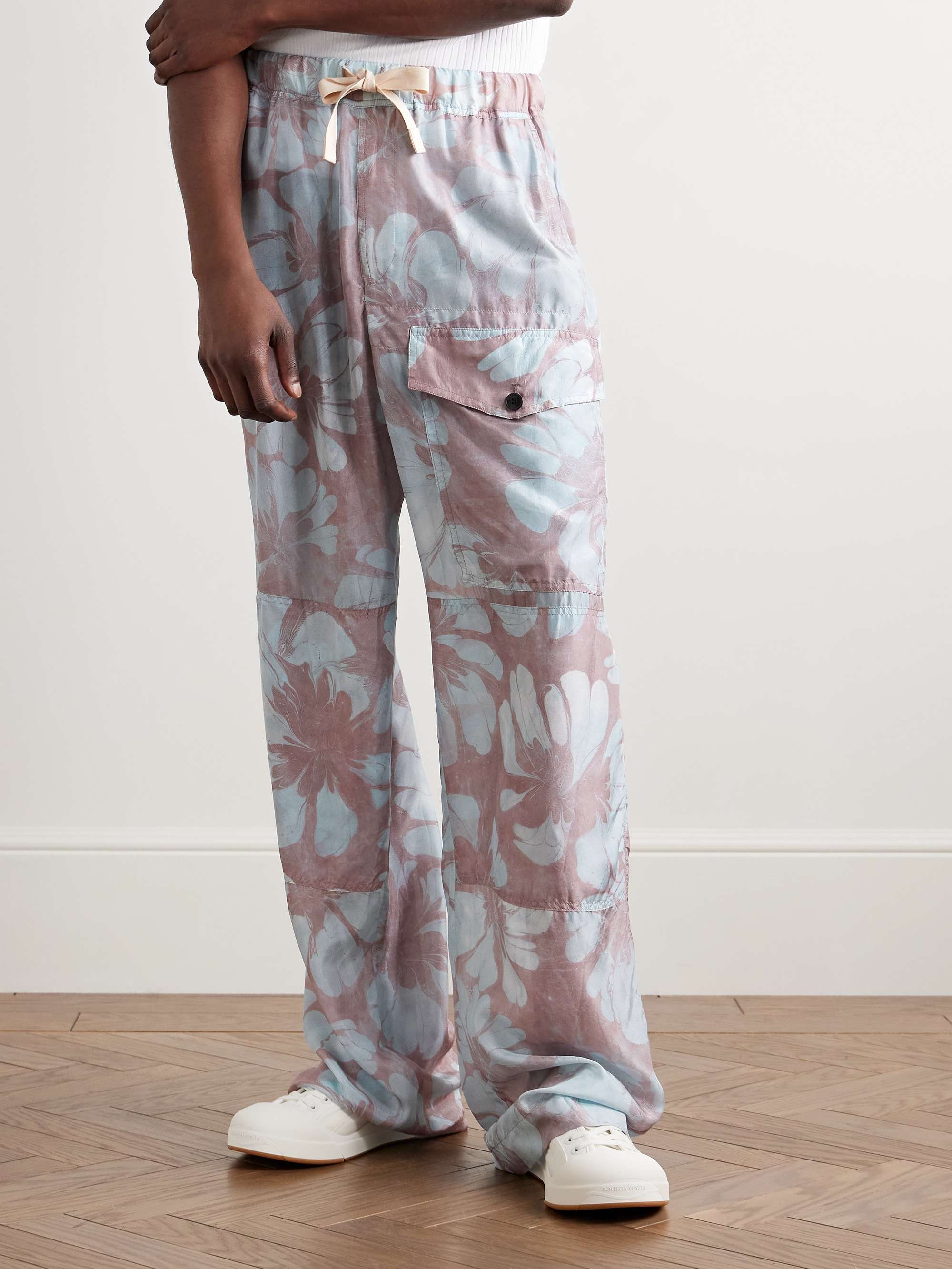 Pannoch Wide-Leg Floral-Print Silk-Satin Drawstring Cargo Trousers view