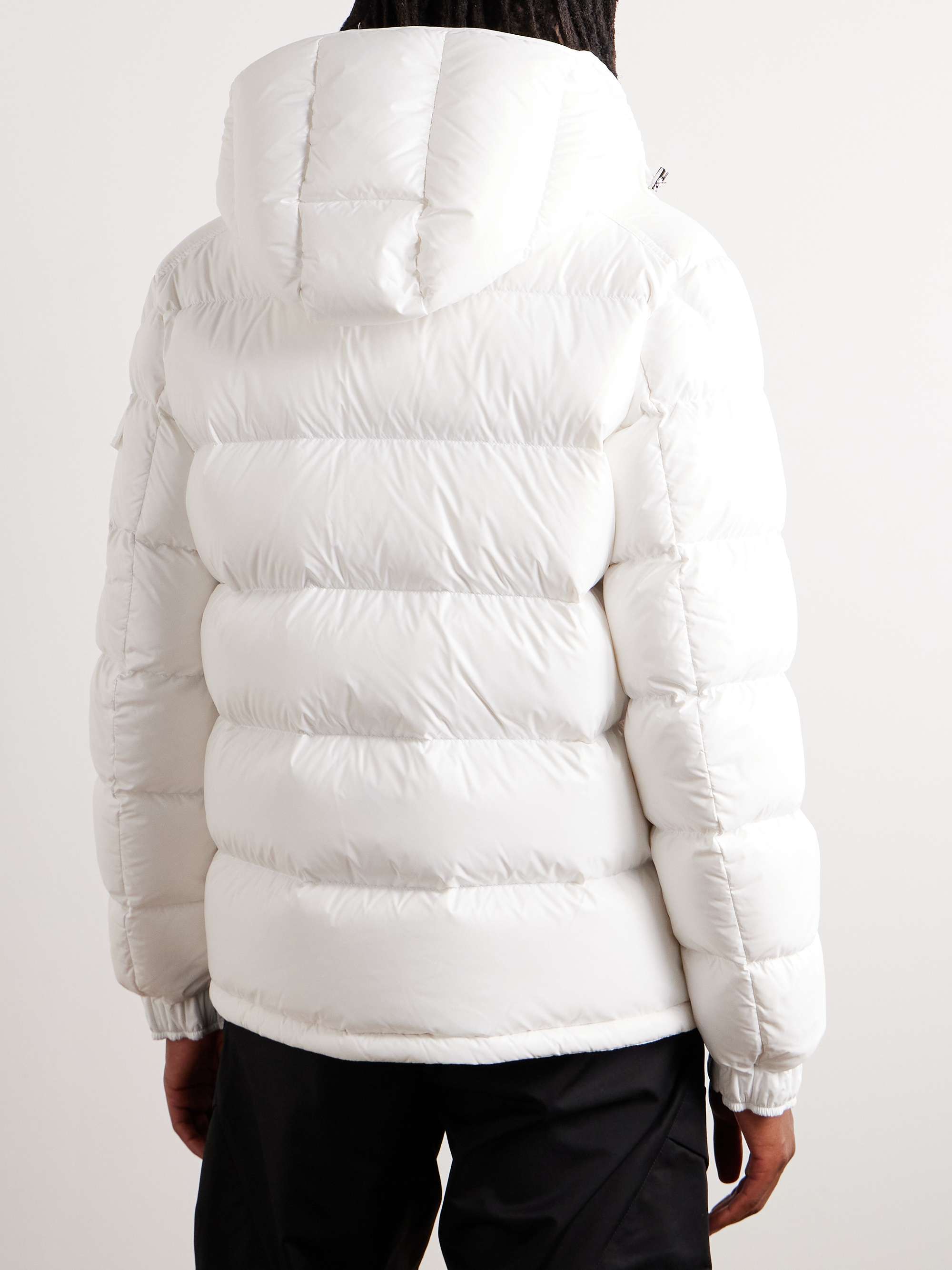 Maya Logo-Appliquéd Quilted Glossed-Shell Hooded Down Jacket view