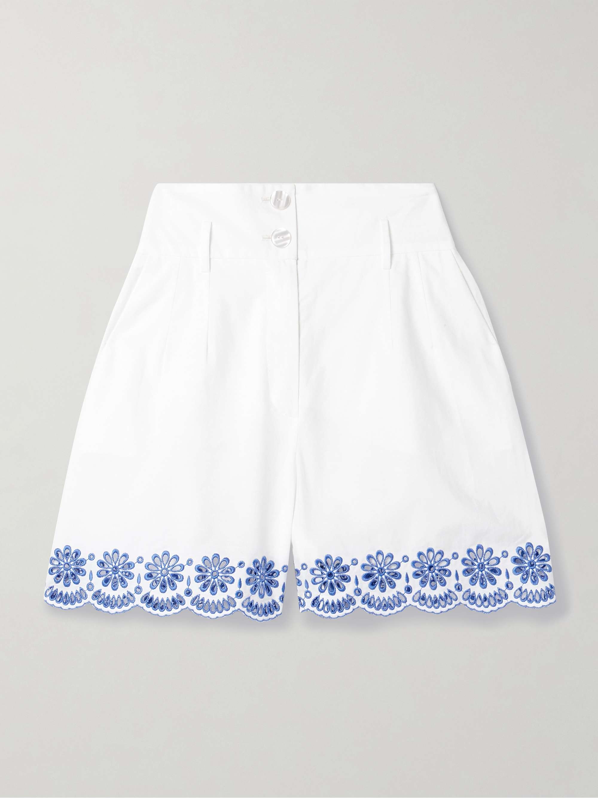 Rocchetta broderie anglaise-trimmed cotton-poplin shorts view