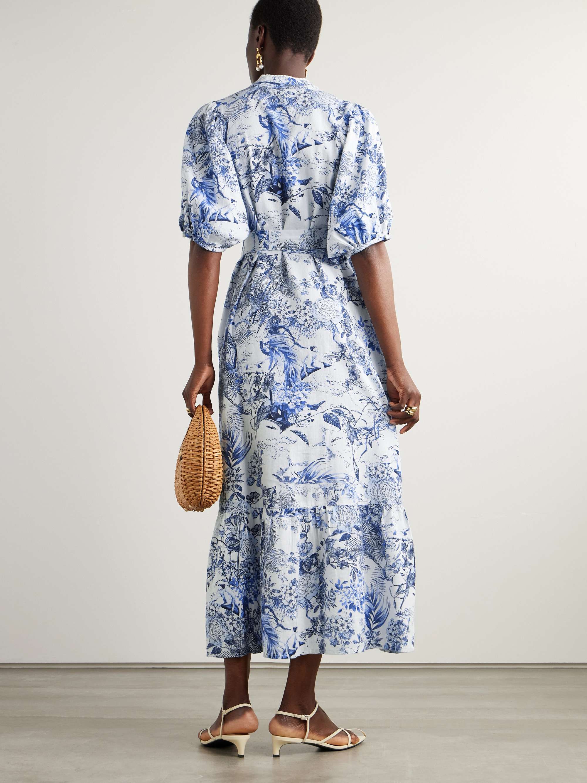 Kitty belted printed cotton and linen-blend midi dress view