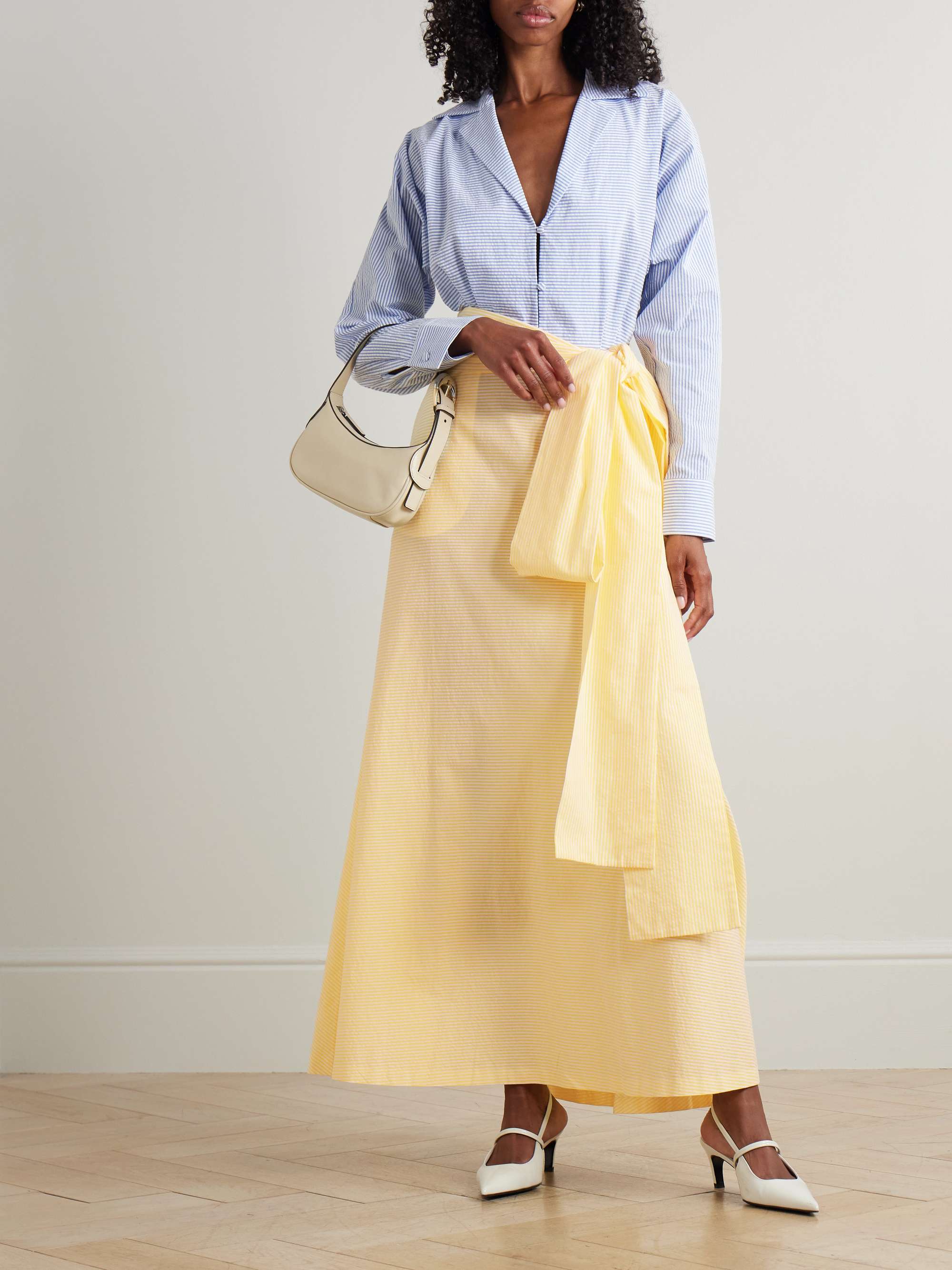 Clarence belted striped cotton-seersucker maxi shirt dress view