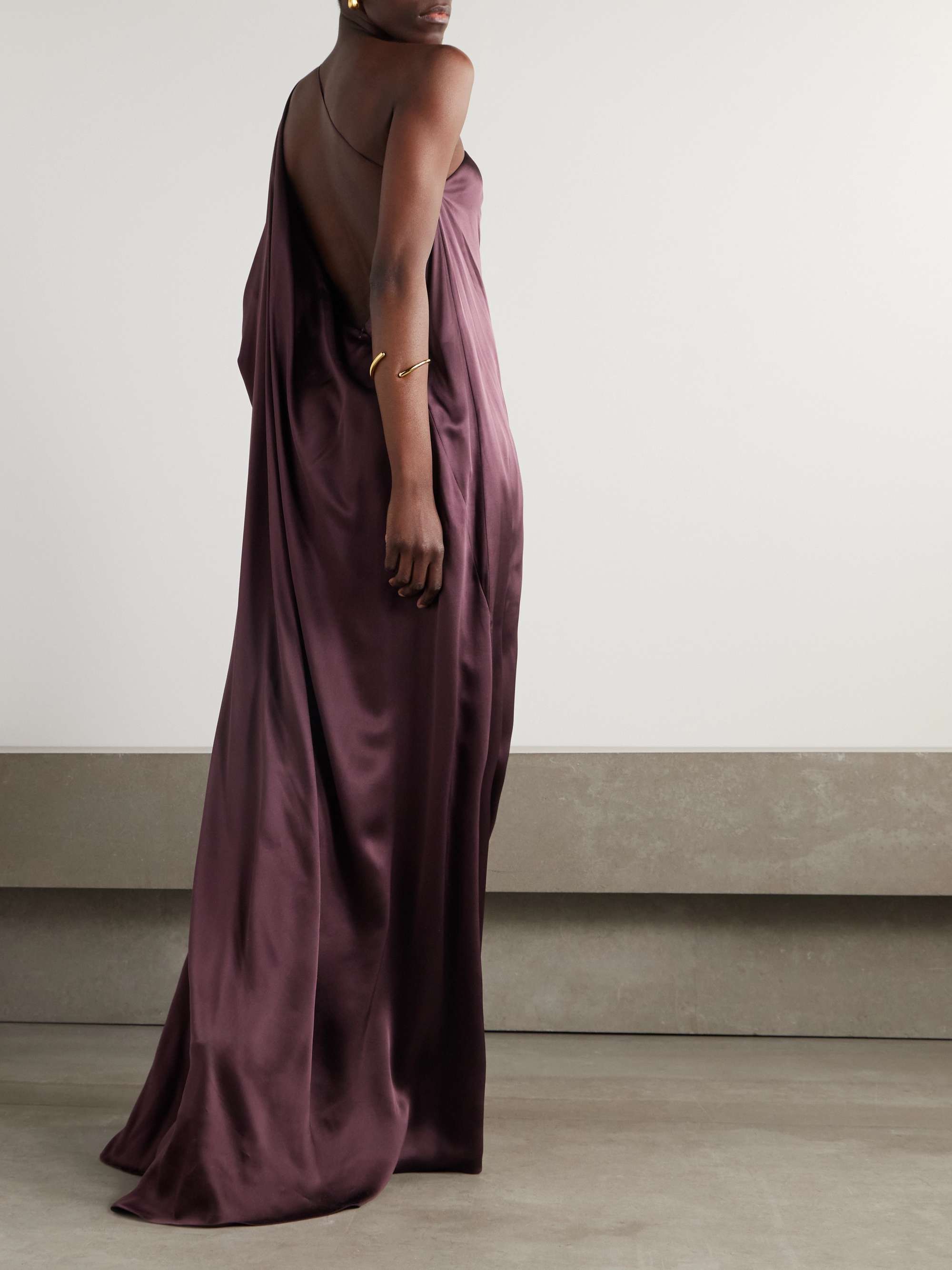 Aeris draped one-shoulder silk-satin gown view
