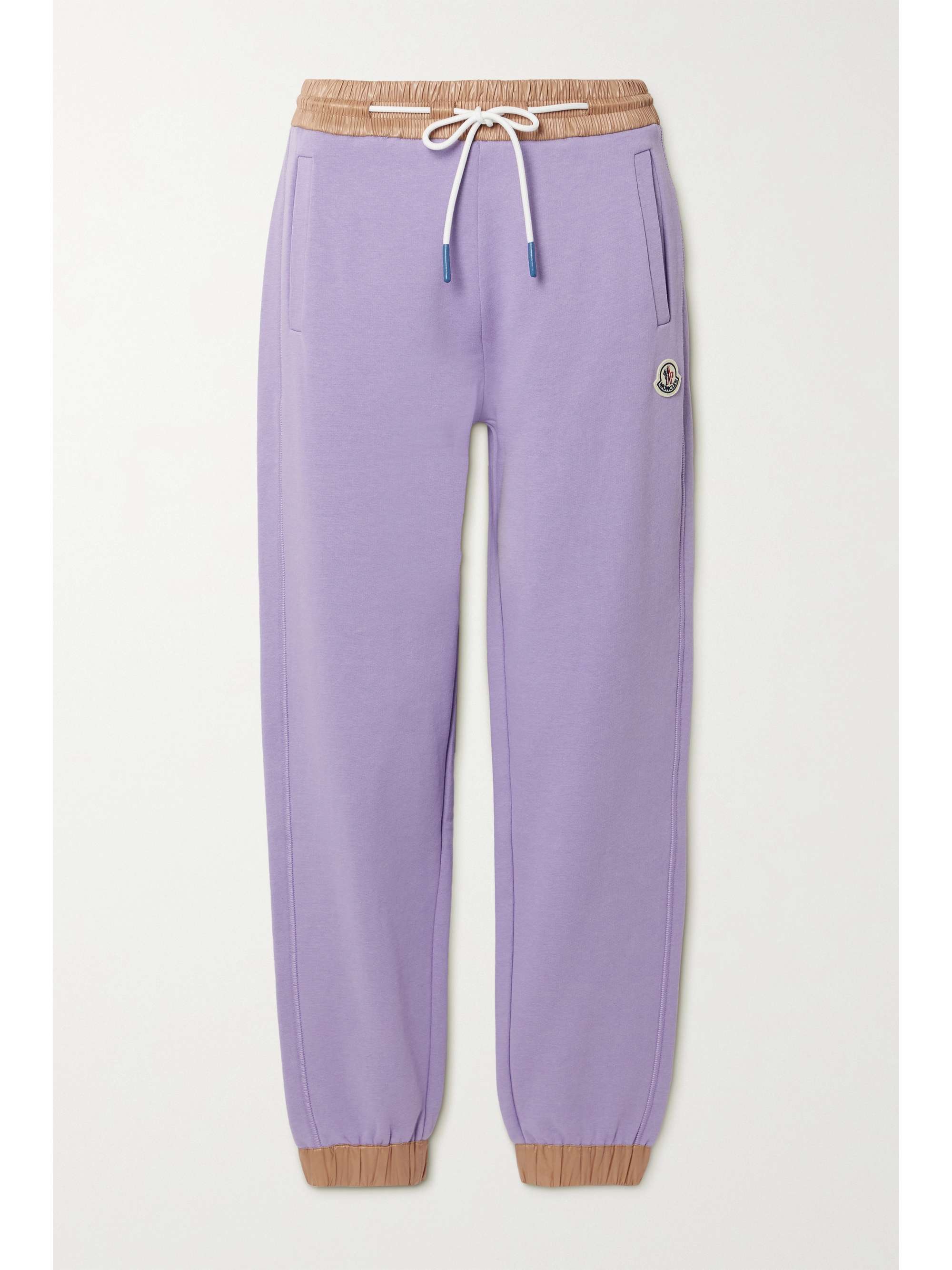 Faux leather-trimmed cotton-blend jersey track pants view