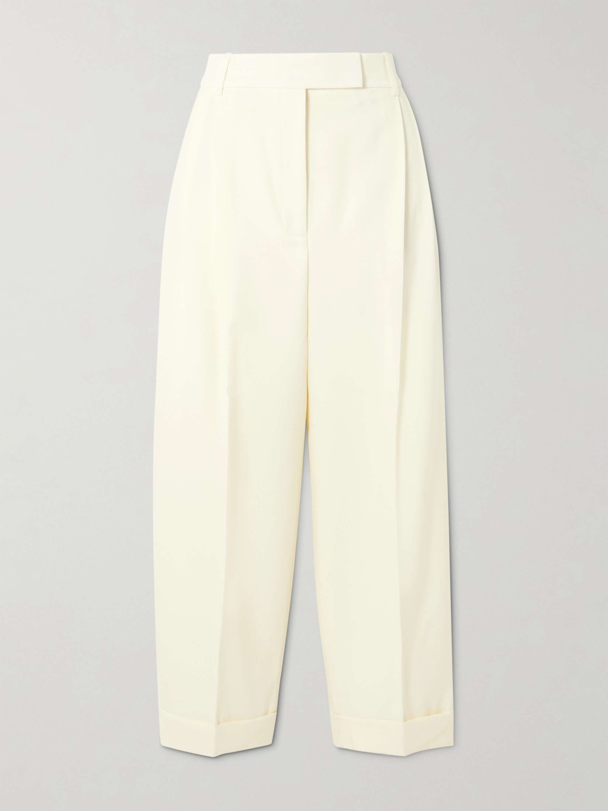 Cropped pleated wool wide-leg pants view