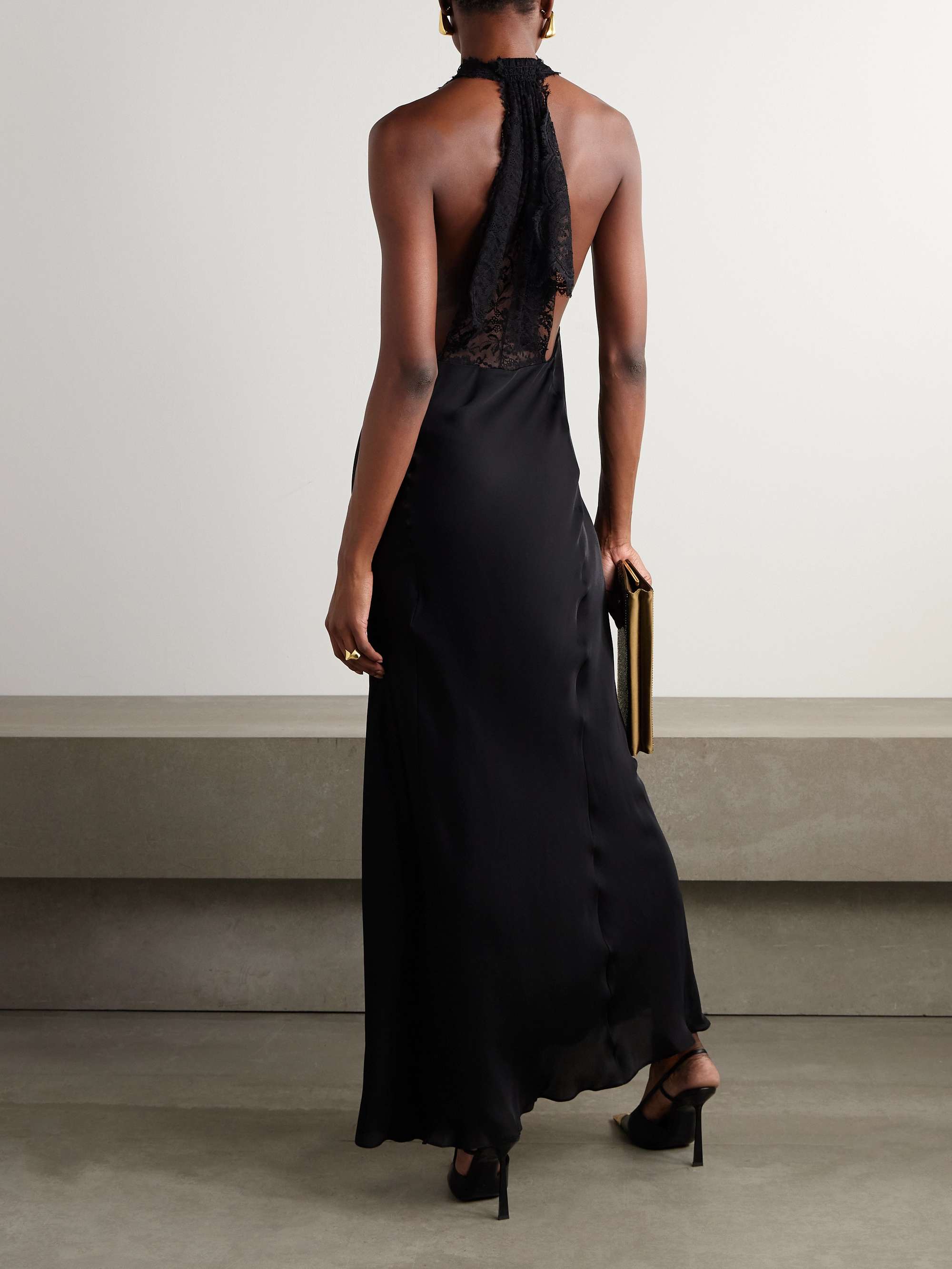 Lace-trimmed silk-charmeuse halterneck gown view