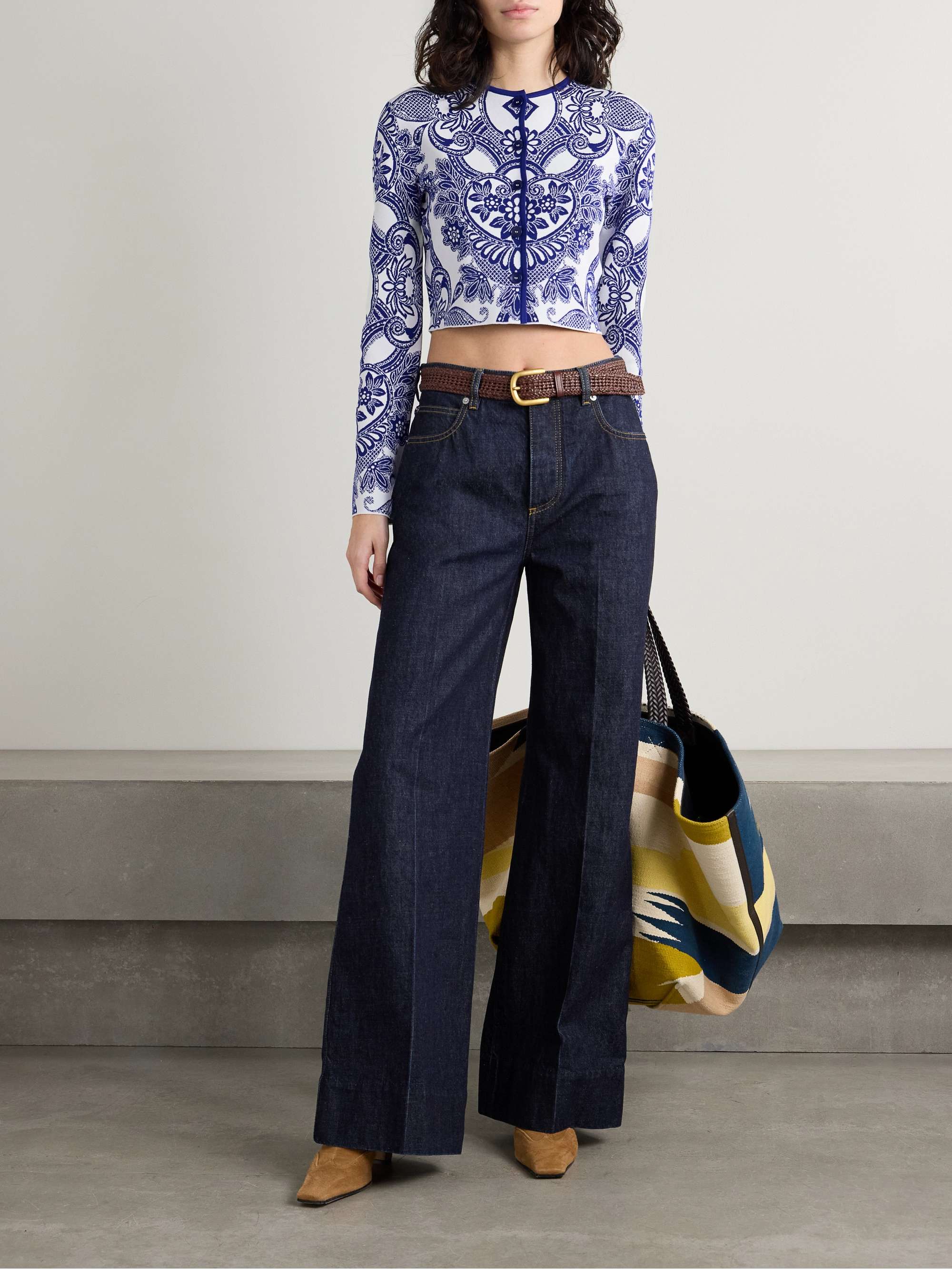 Cropped jacquard-knit cardigan view