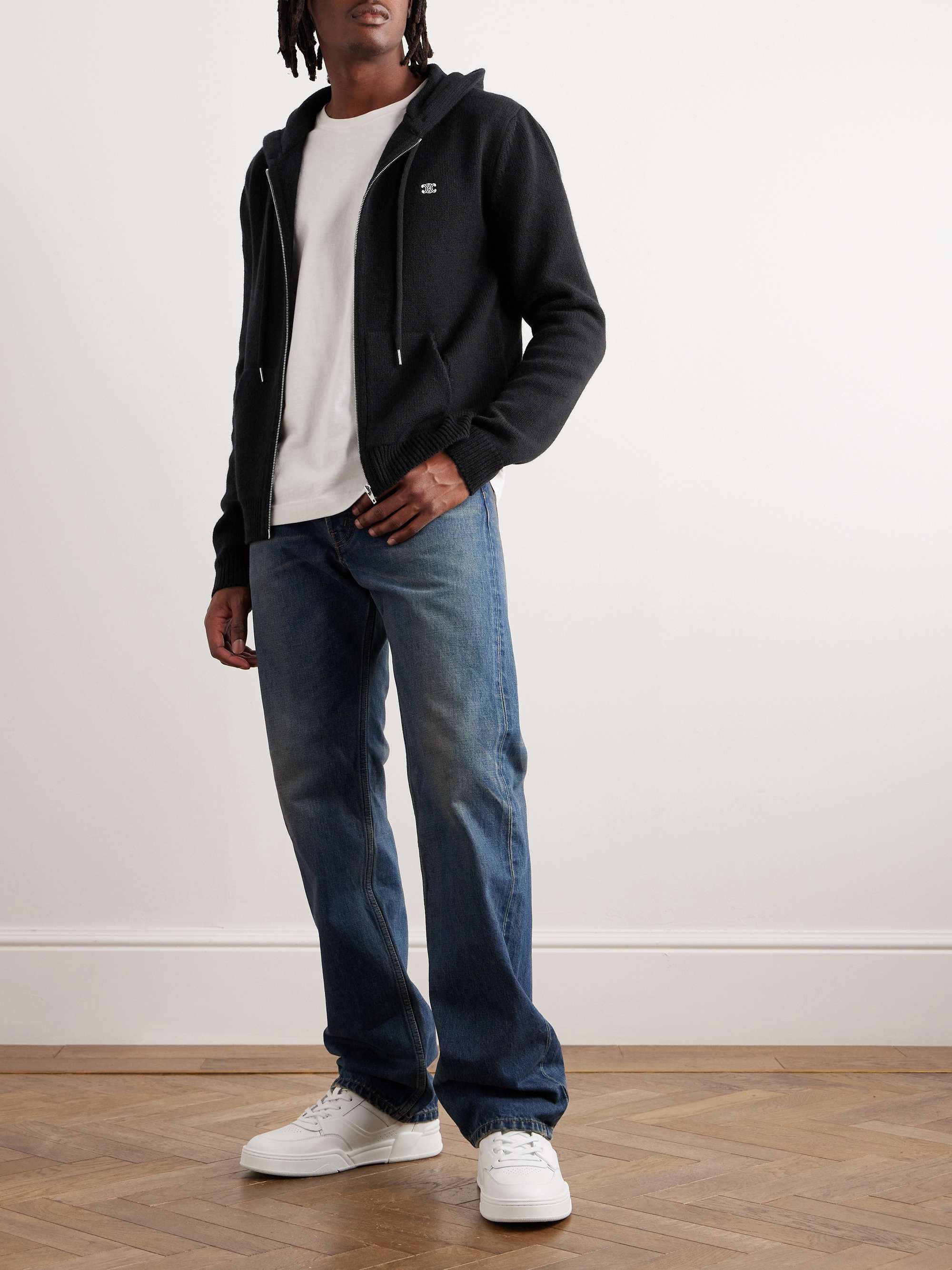 Logo-Embroidered Knitted Wool and Cashmere-Blend Hoodie view