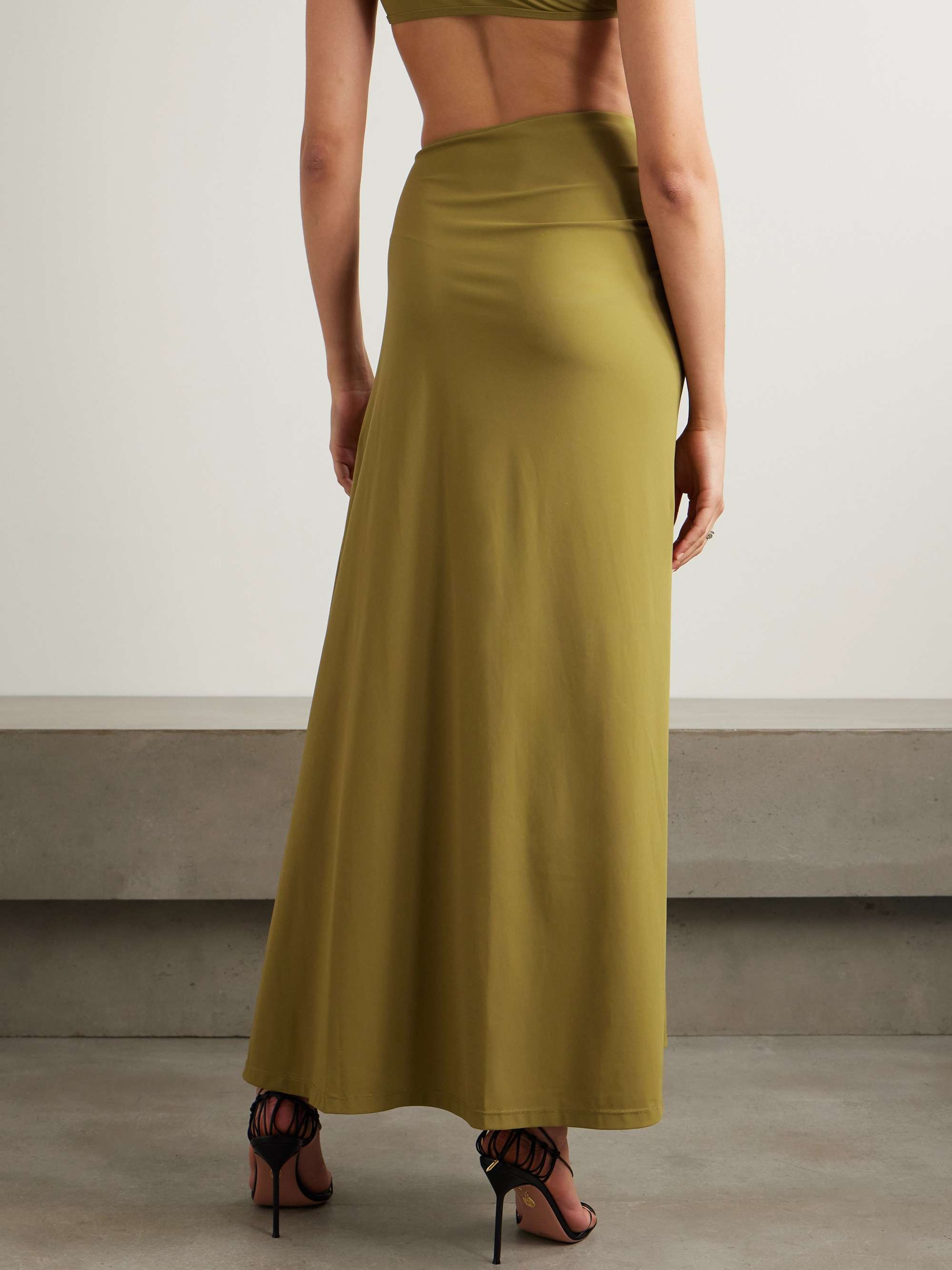 Orbit embellished ruched stretch-jersey maxi skirt view