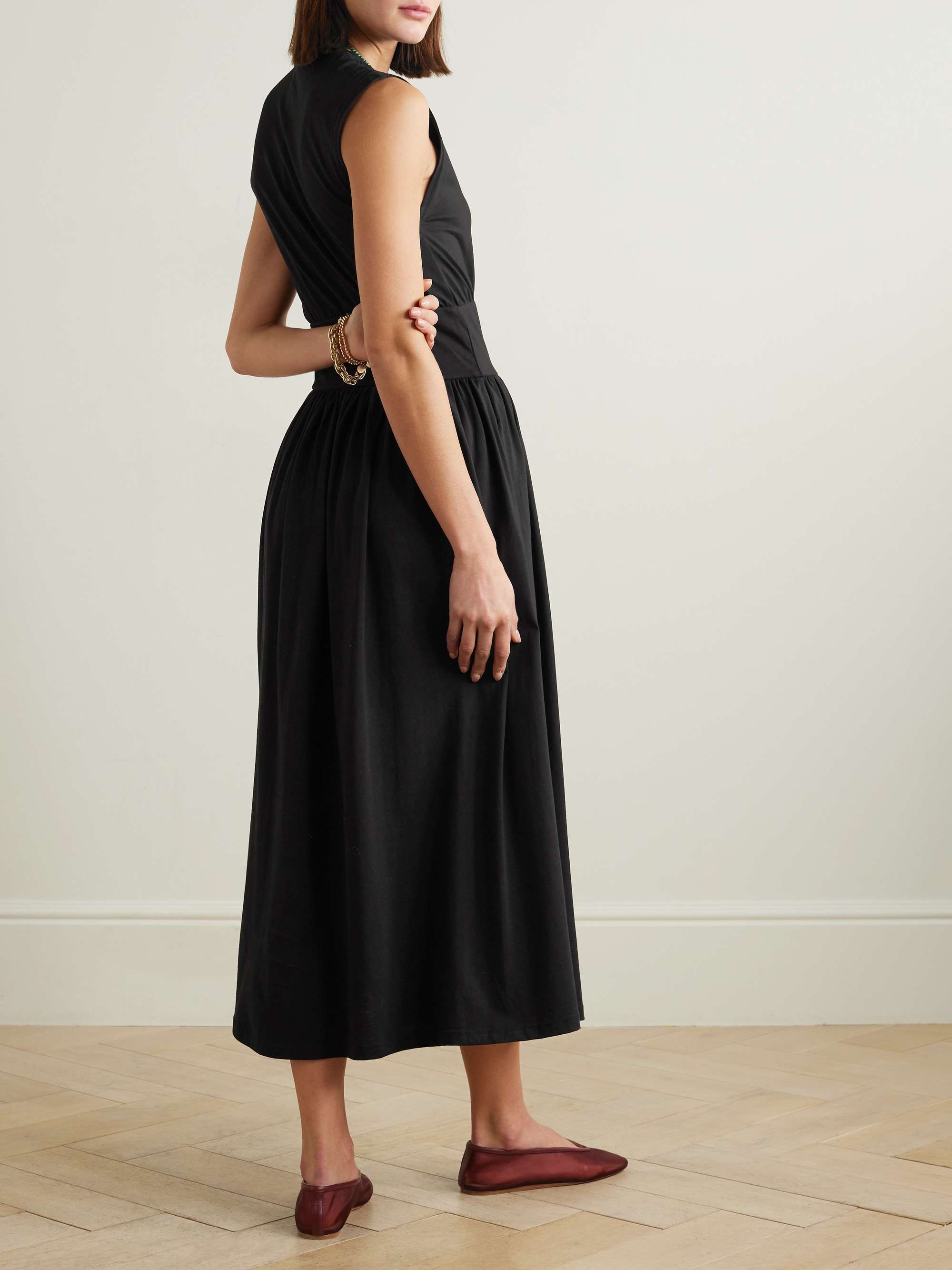 Pleated organic cotton-jersey midi dress view