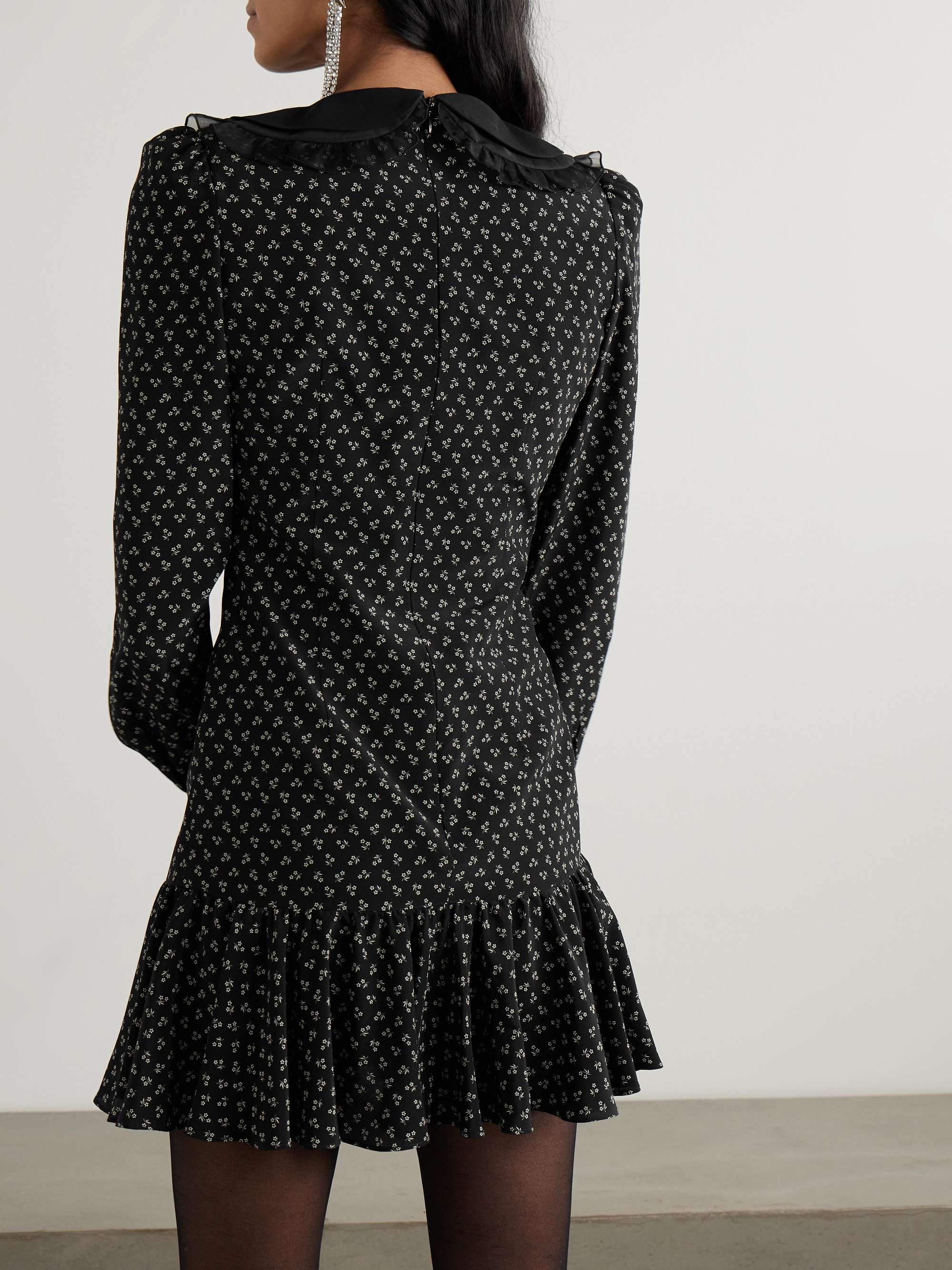Ruffled velvet and tulle-trimmed floral-print silk crepe de chine mini dress view