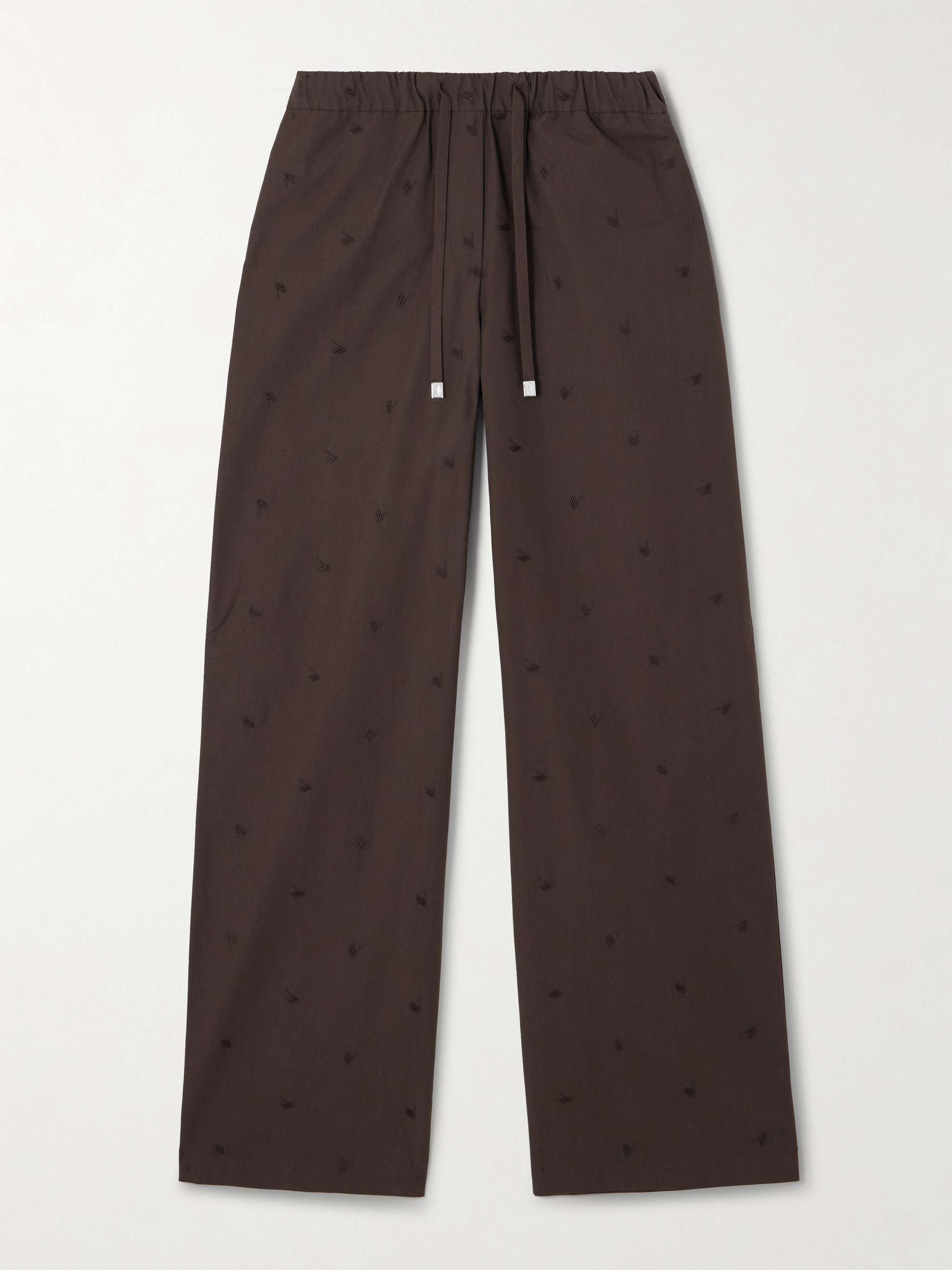 Embroidered cotton-blend poplin wide-leg pants view