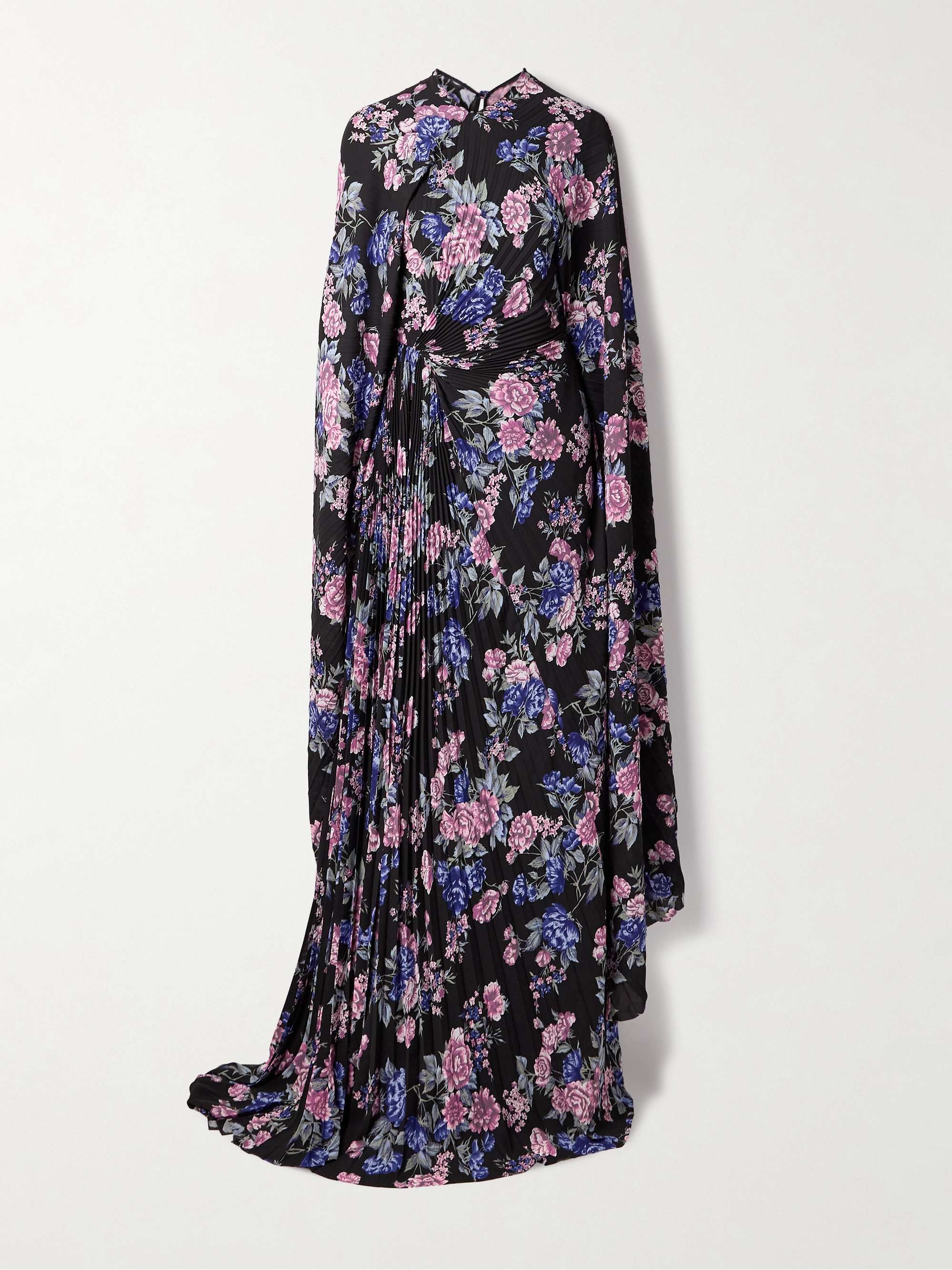 Cape-effect floral-print plissé-crepe gown view