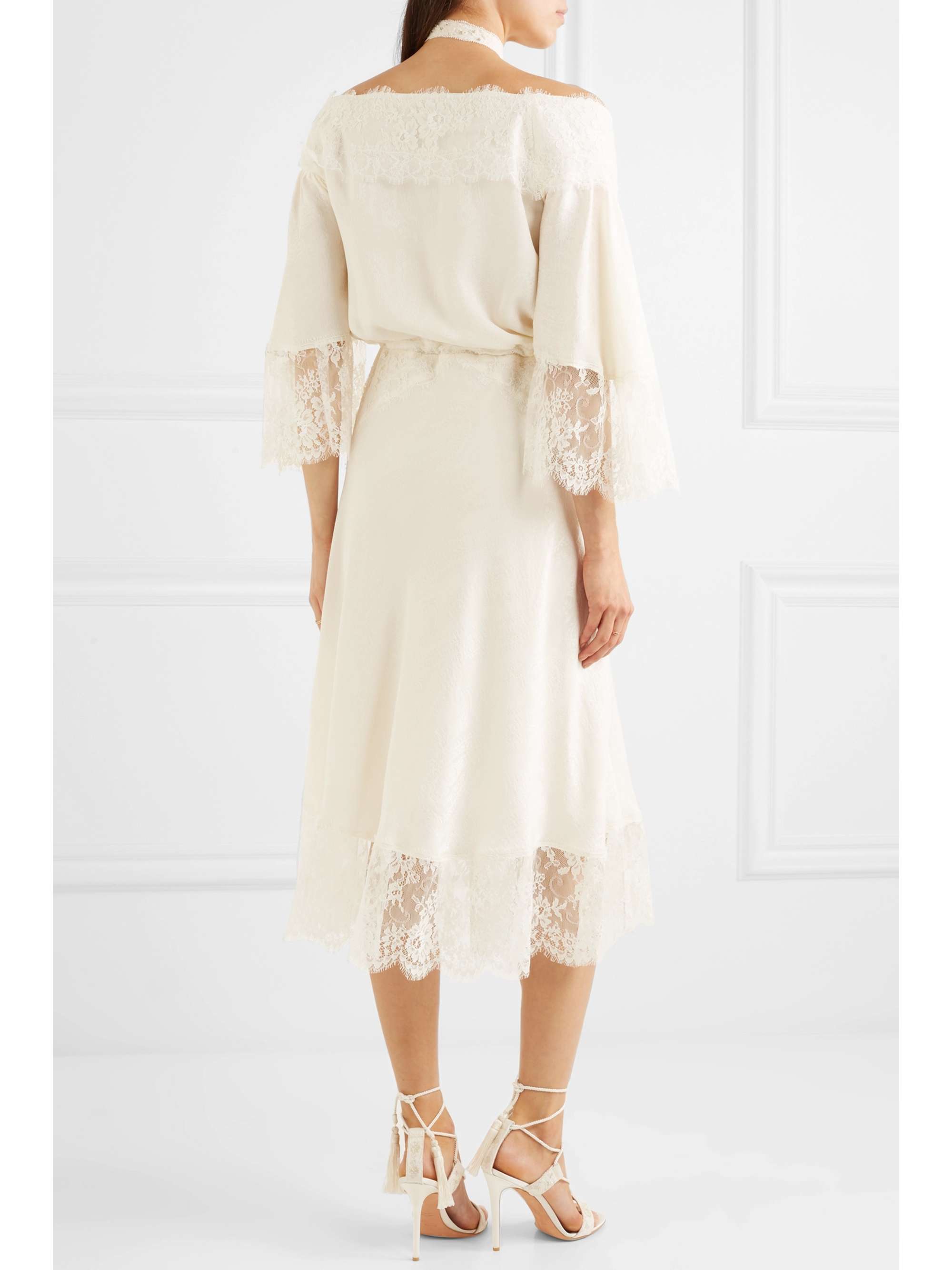 Lace-paneled silk-jacquard midi dress view