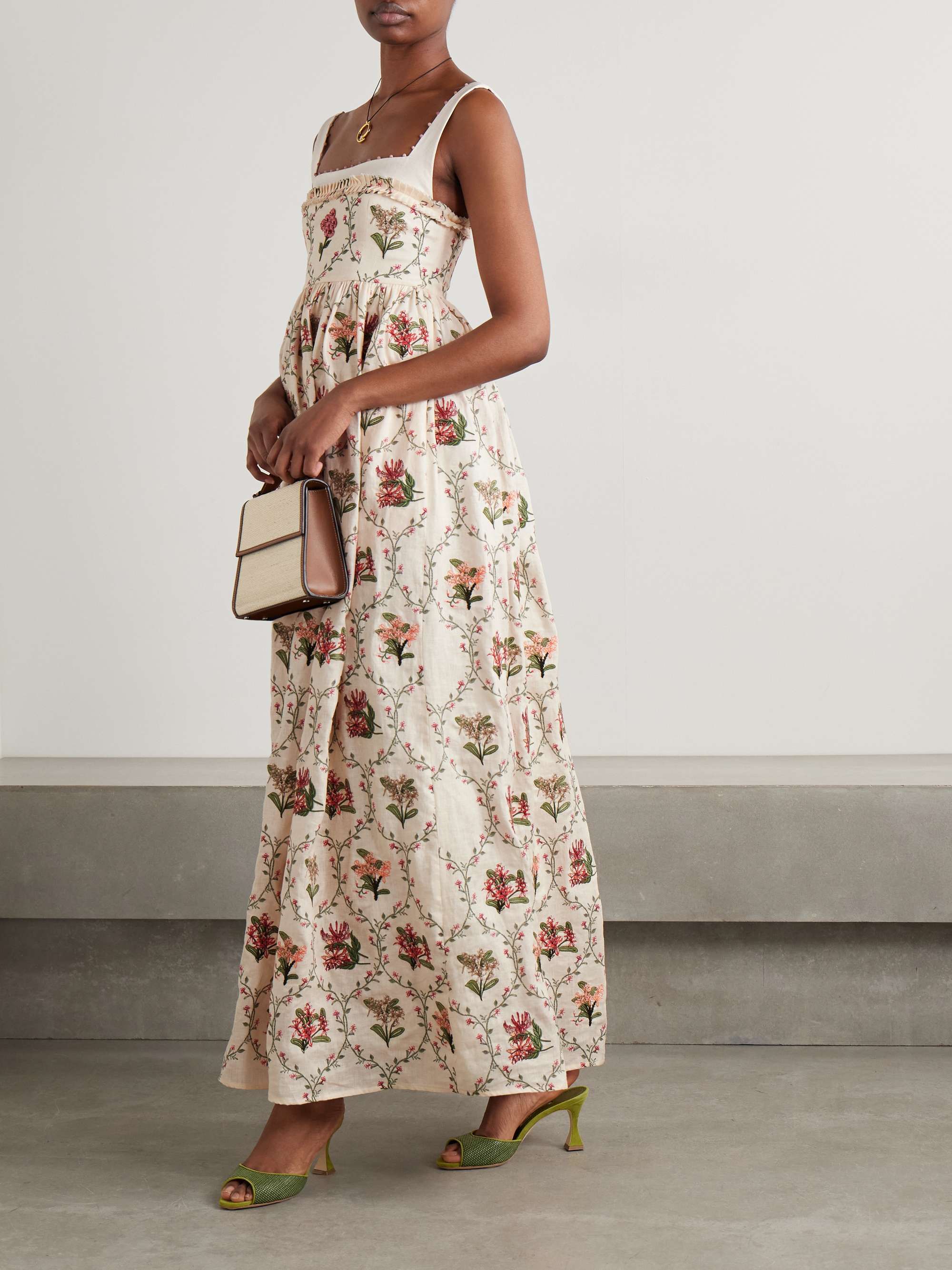 Barbara Orquidea embellished floral-print linen maxi dress view